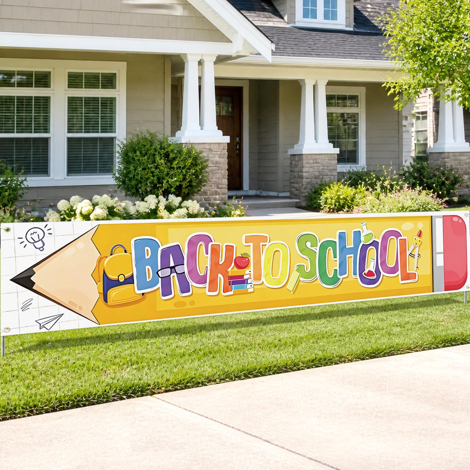 Back To School Supplies Banner Decoration Welcome Back To School Decorations Yard Sign Schools Yard Banner For Preschoo University Secondary Schools Classroom Backs To Party 300x60 cm
