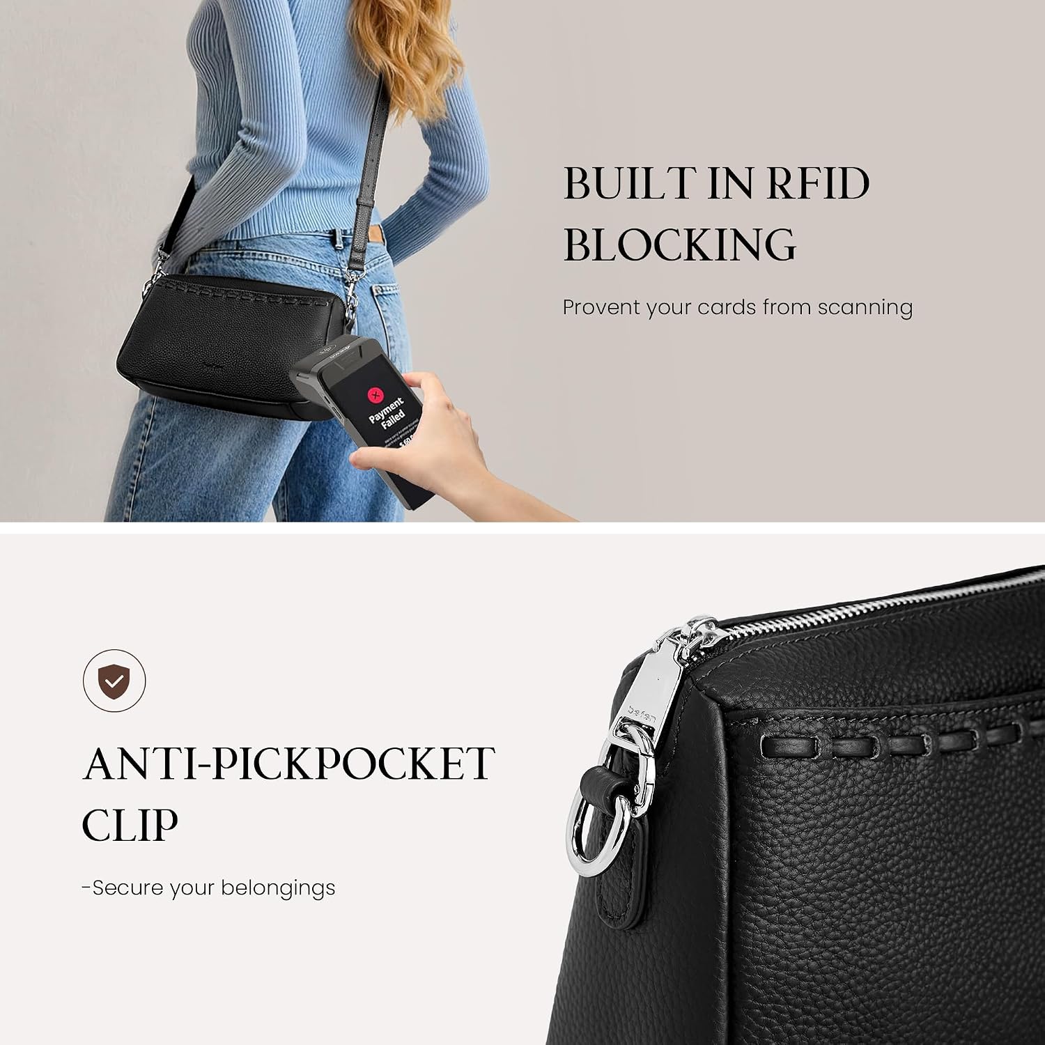 befen Anti Theft Crossbody Bags for Women Genuine Leather Shoulder Purse image 3