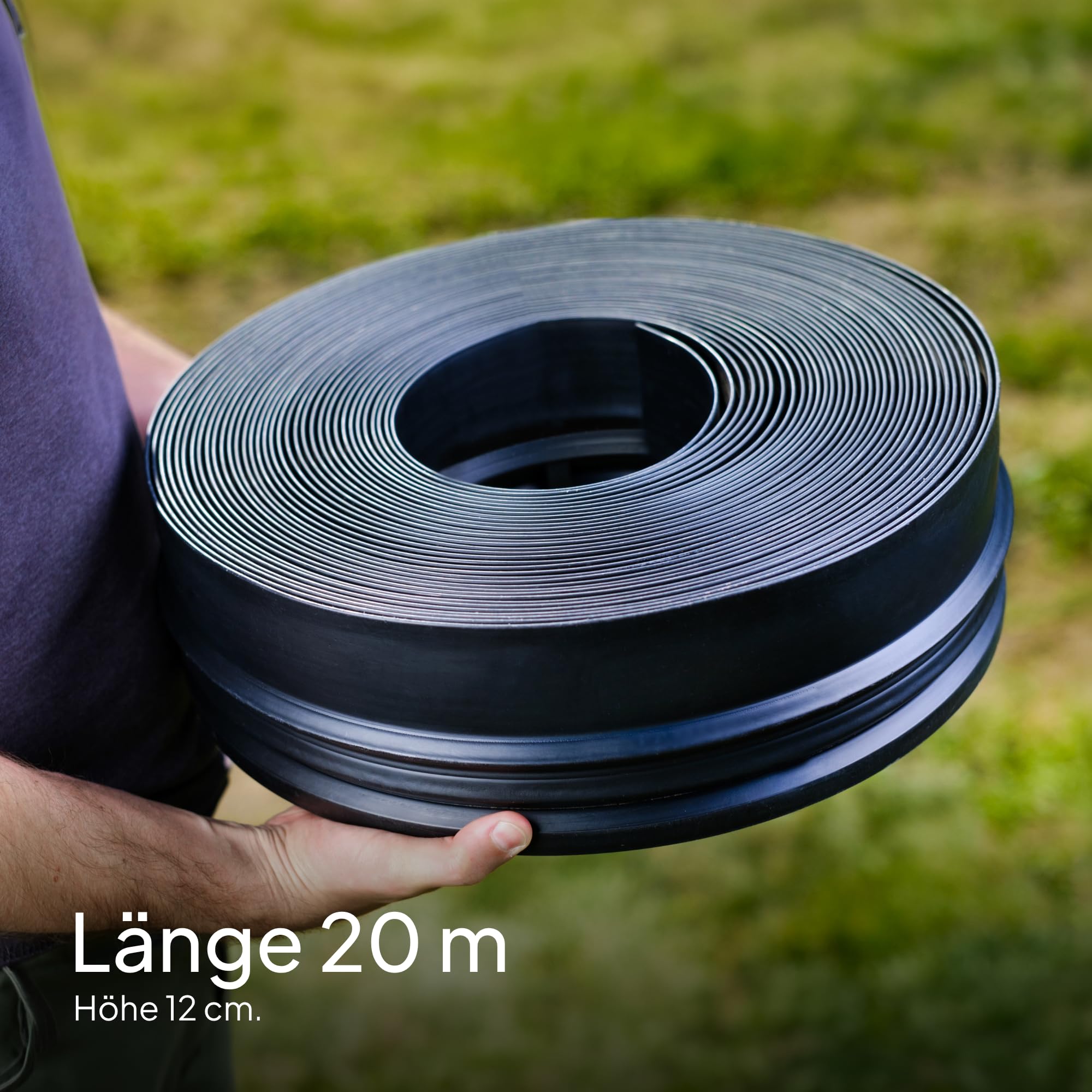 Flexible Rasenkante Kunststoff (20 m, schwarz) - Robustes Stay-in-Place Design - Sehr Gut zu Verarbeiten, Min. 30 Jahre Lebensdauer, Unsichtbar - Beeteinfassung aus 100% recyceltem Plastik