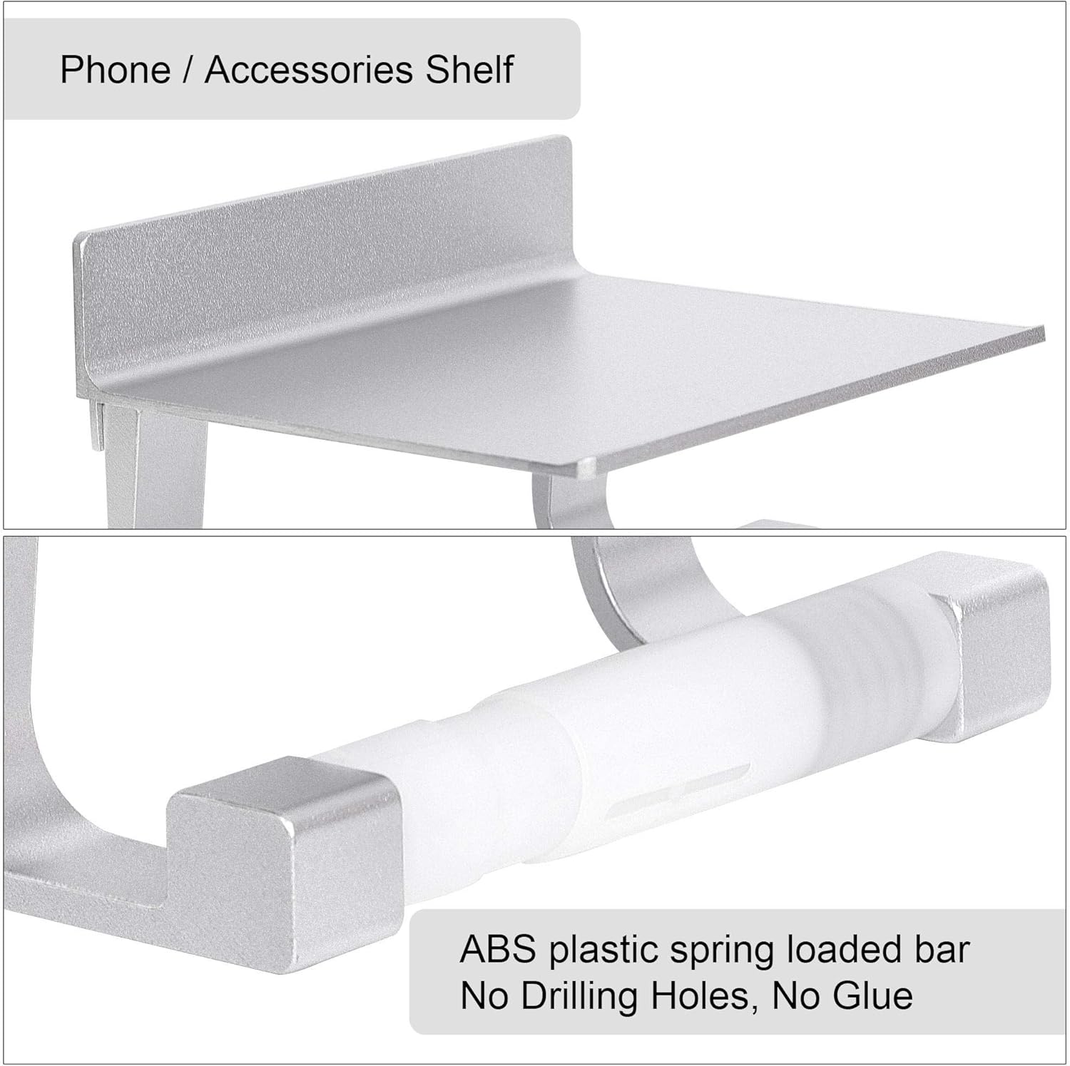 uxcell Toilet Paper Holder with Shelf, Bathroom Toilet Paper Holder, Self Adhesive Toilet Paper Holder Silver
