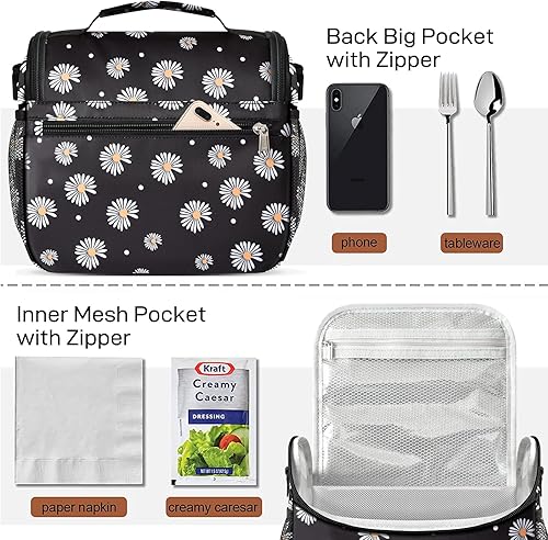 Miniatura 4 de Buringer HOMESPON - Lonchera aislada para mujer, reutilizable, bonita bolsa térmica con correa ajustable para el hombro, para el trabajo, picnic o