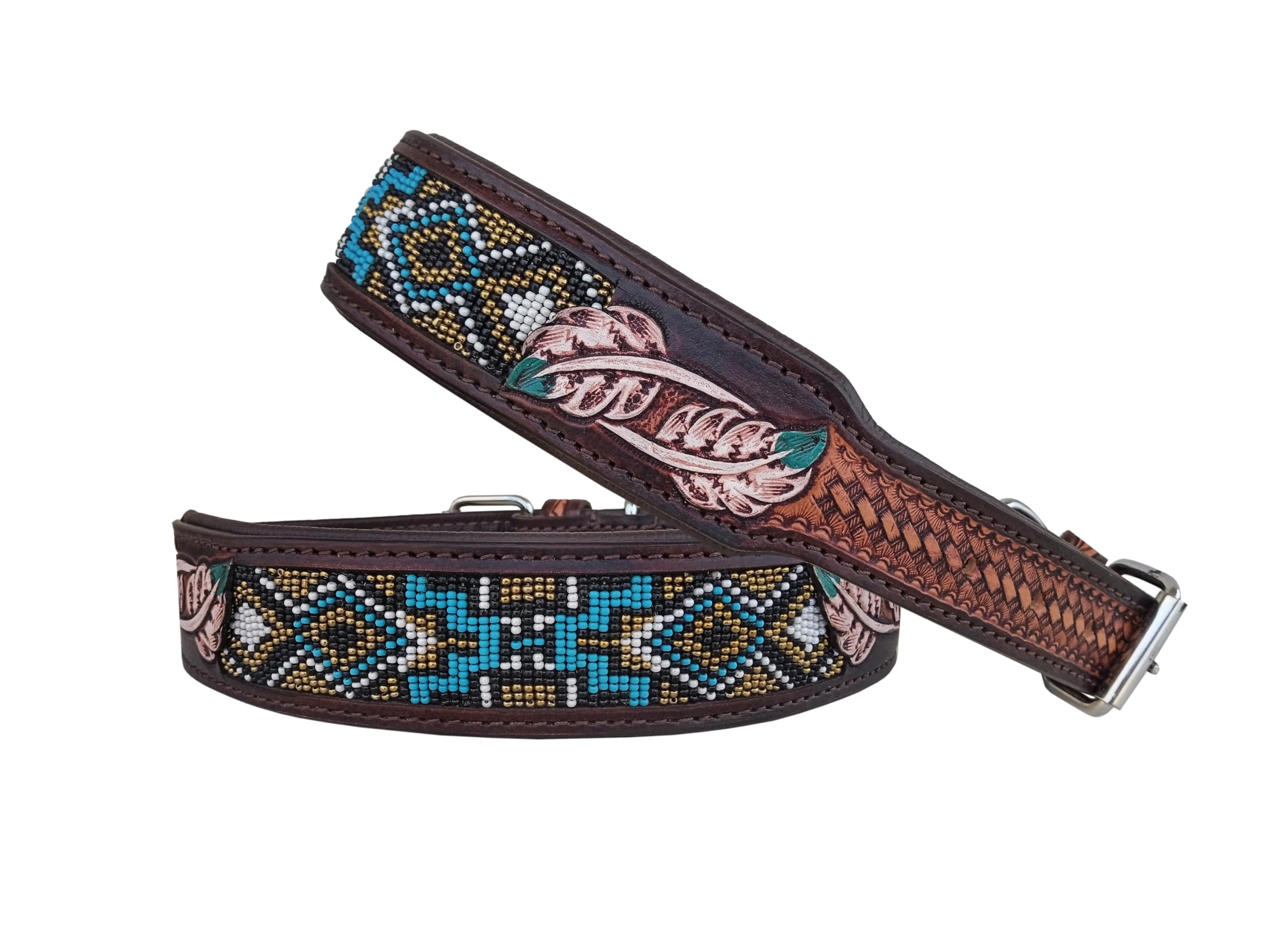 Affilare 10AB039 Hundehalsband aus Leder, mit Perlen, Western-Stil, strapazierfähig, gepolstert, für Komfort, Größe XS (22,9 - 33 cm, mittleres Loch bei 27,9 cm)
