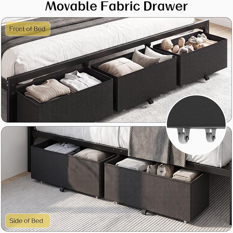 OLEVS King Bed Frame with 3 Drawers, Charging Station & RGB LED Lights image 5
