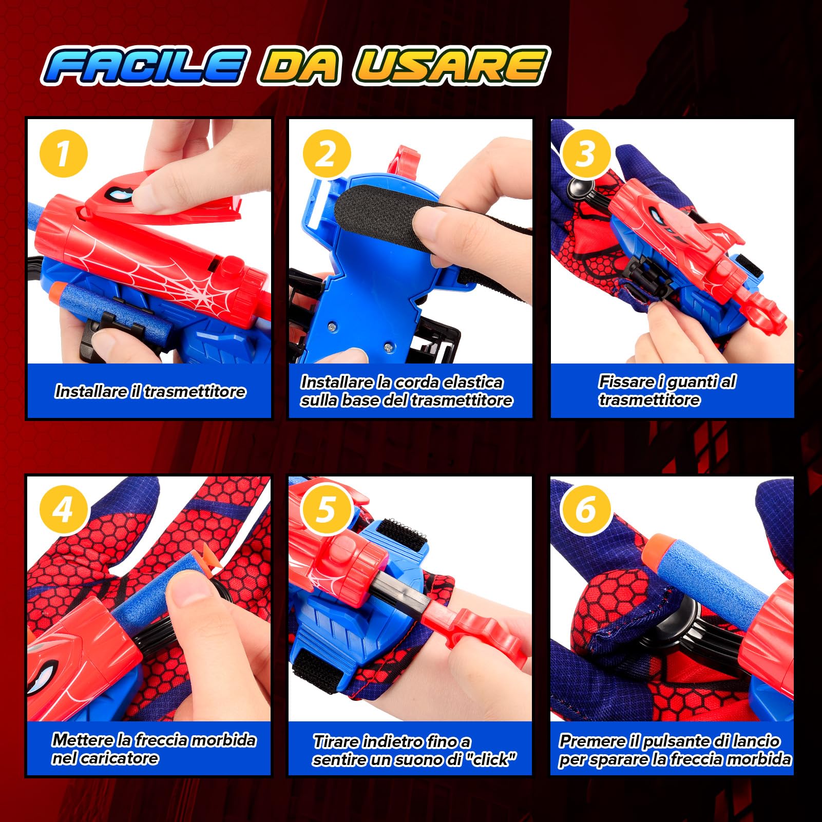 Braxel Spara Ragnatele Spid-er Giocattolo, Giochi Bambini 3 4 5 6 Anni Regalo Bambino 3-8 Anni Maschio Giochi Bambino 3-7 Anni Set di 2 Guanti Spid-er Bambino Giochi da Esterno per Bambini