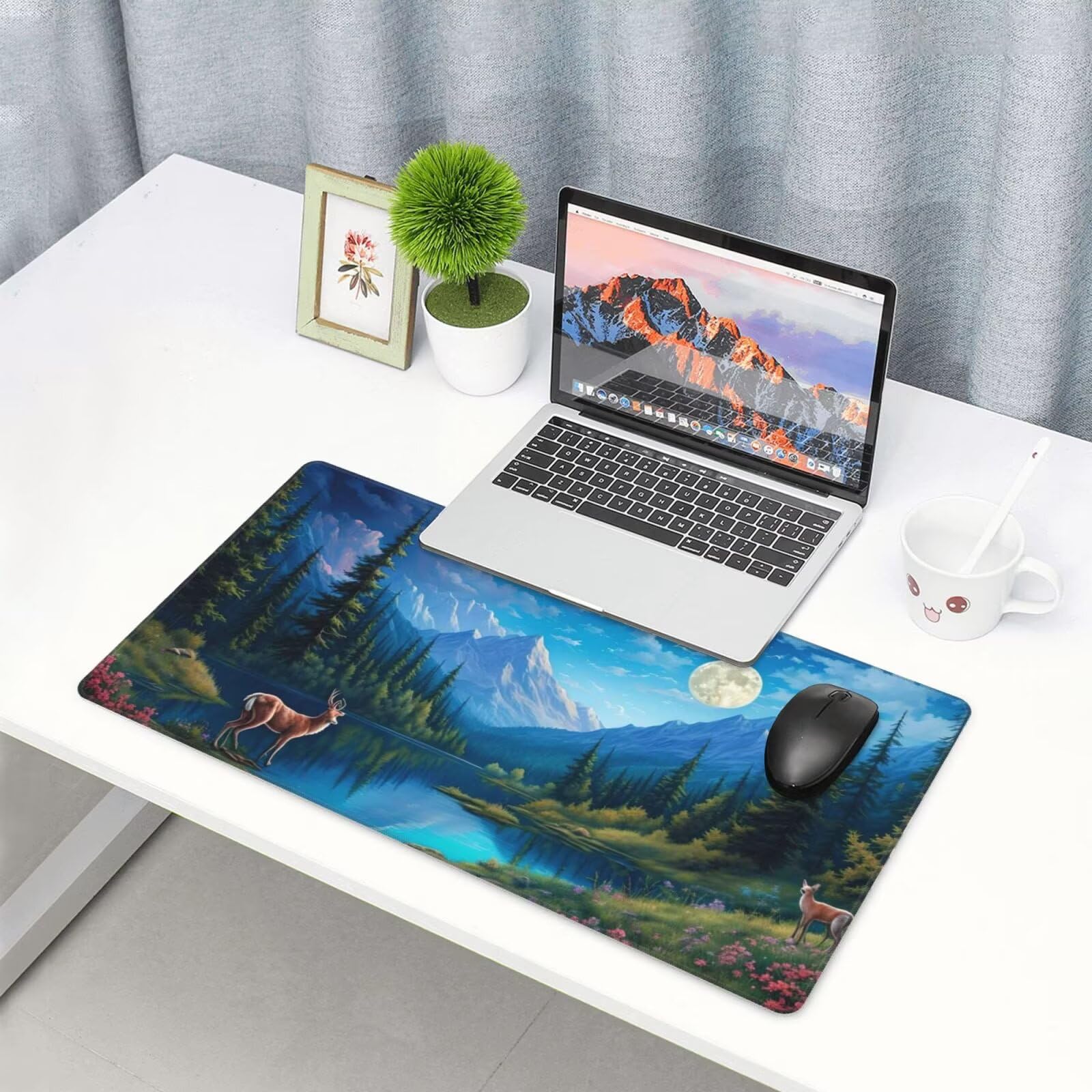 Gamingowa podkładka pod mysz XXL, 1200 x 600 mm, niebieska, leśna, duża, 120 x 60 cm, rozszerzona podkładka na biurko, akcesoria gamingowe z przyszytymi krawędziami dla poprawy precyzji i prędkości