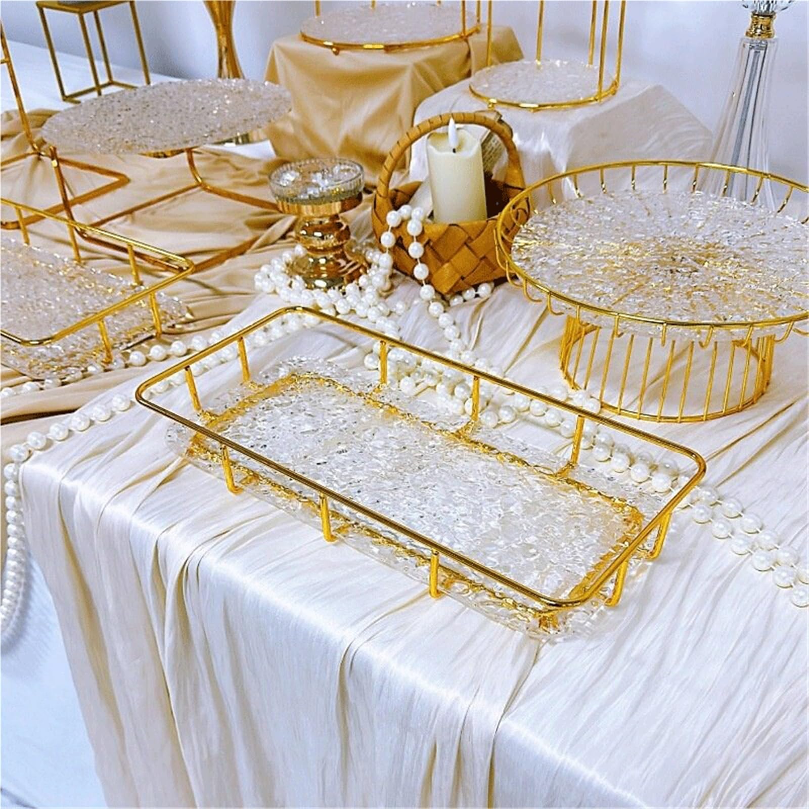 Té de la tarde Gold Transparent Cake Stand Decorative Display