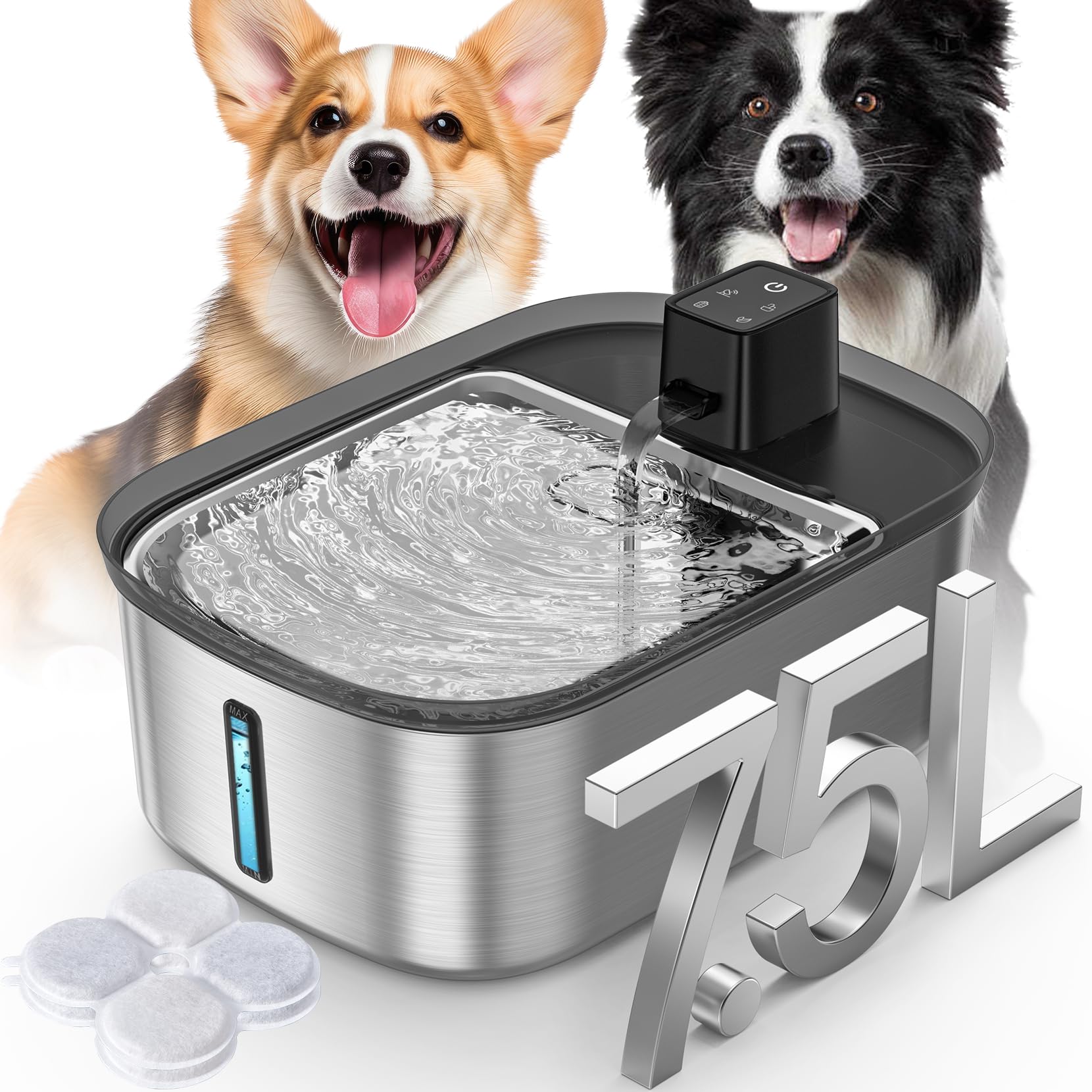 Wireless 7.5l/254oz/2Gal Dog Water Fountain for Large Dogs Stainless Steel, Quiet Pet & Cat Water Fountain with Motion Sensor, Automatic Water Dispenser for Dogs&Multi-Pet Homes Continuous Fresh Flow - image 5
