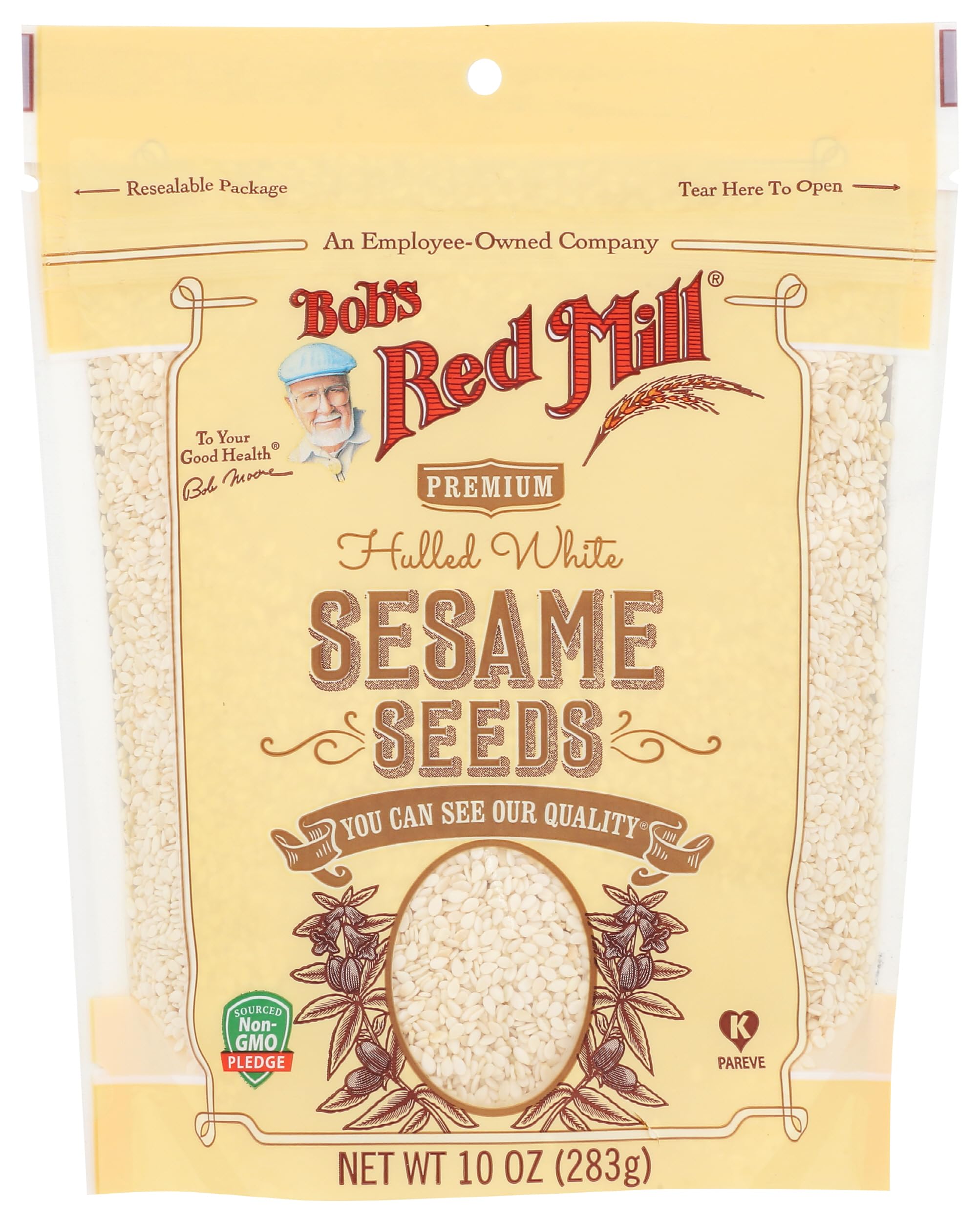 White Hulled Sesame Seeds, Resealable Stan up Bag, 10 OZ