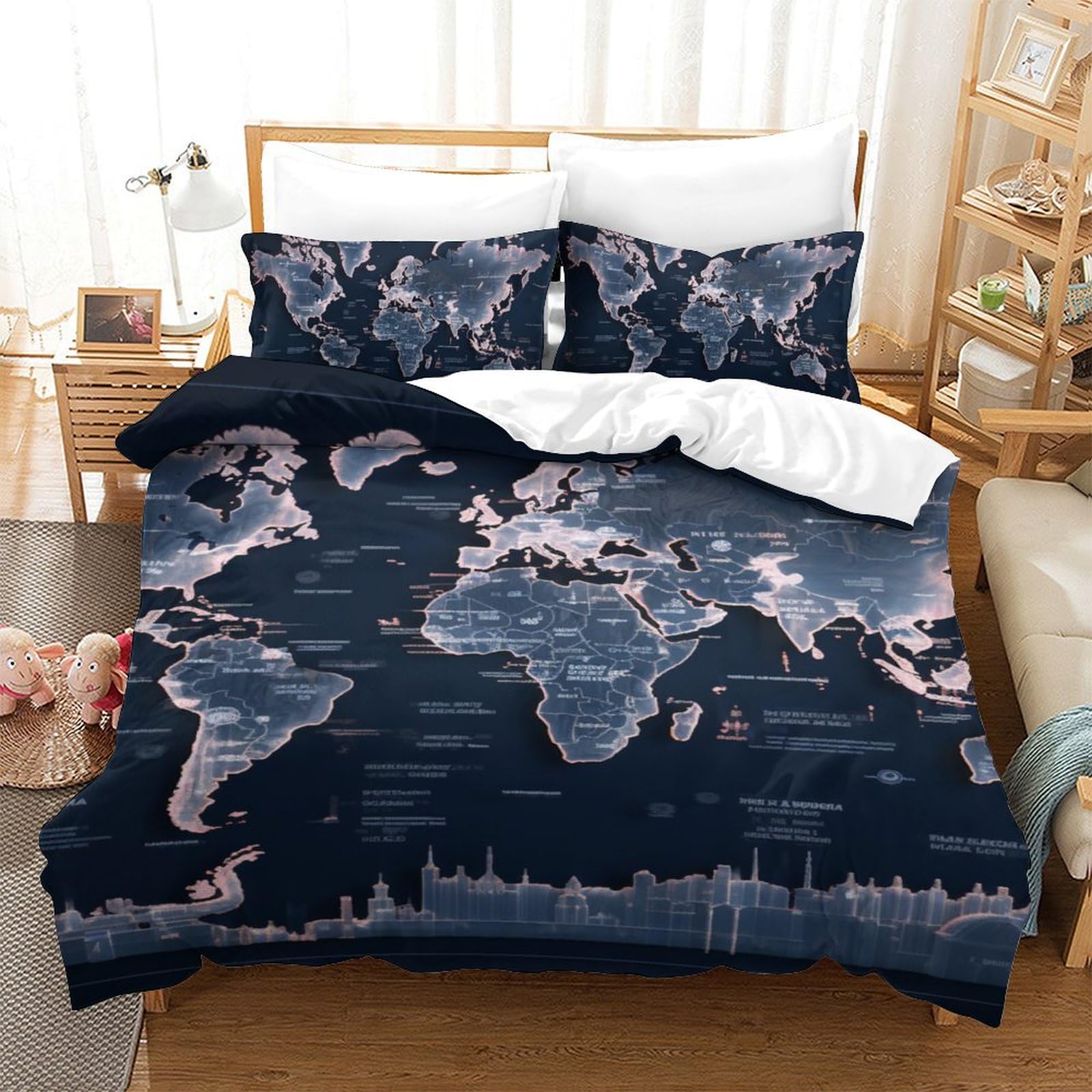 Housse de couette 3D carte du monde pour transformer le style d'une chambre d'amis