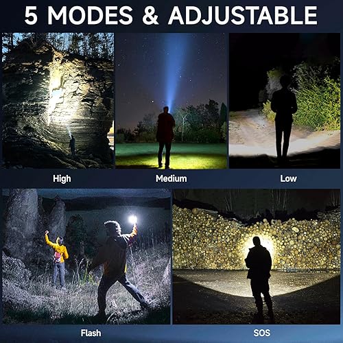 Miniatura 4 de Linternas tácticas de alto lúmenes, linterna recargable, 200000 lúmenes, luz de flash súper brillante, IPX45 impermeable, 5 modos de luces de flash
