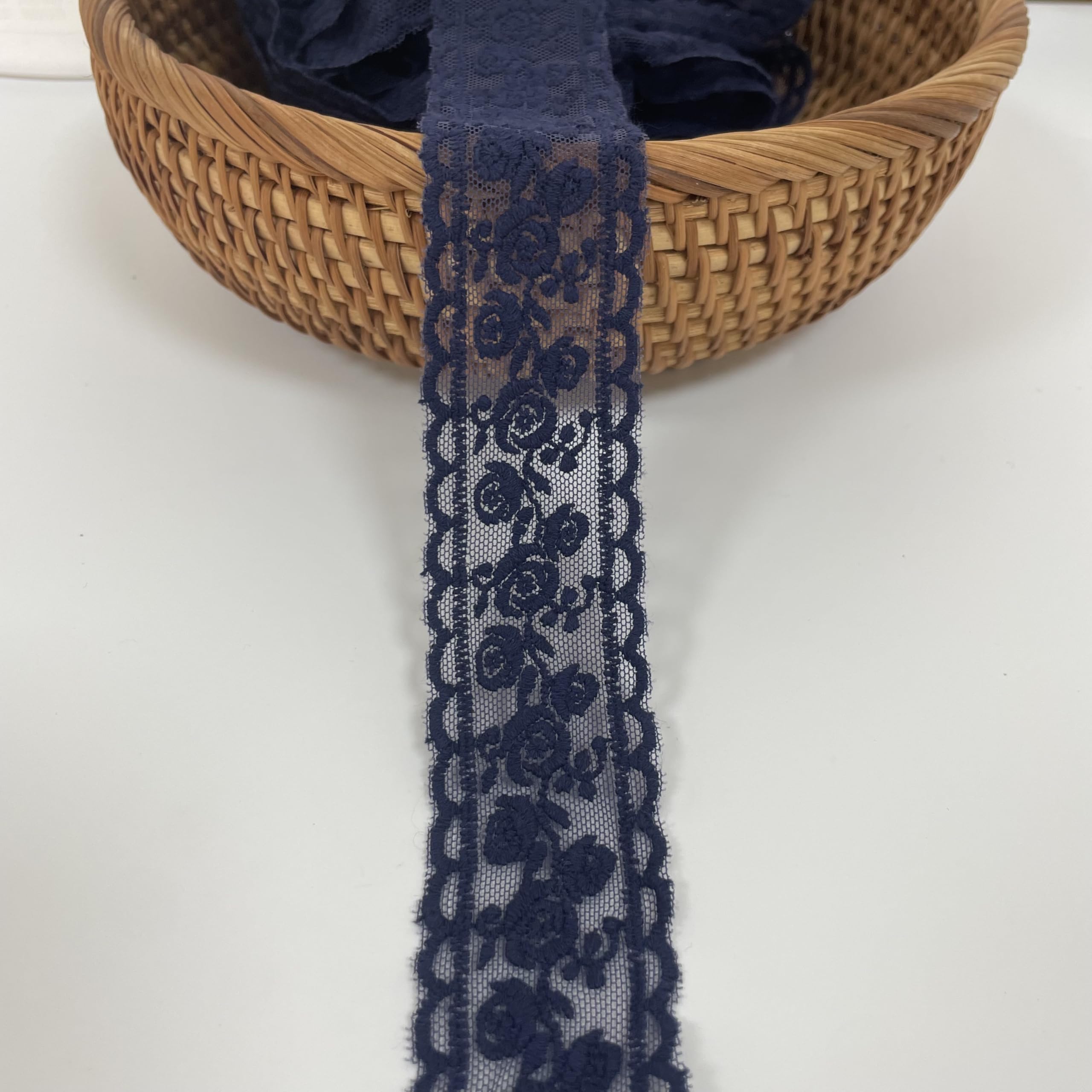 Lace Trim Ribbon, Delicate Cotton Embroidery Ribbon for Wedding/Bridal Decoration, DIY Craft Sewing, Home Decoration (Navy Blue Flower) — image 1