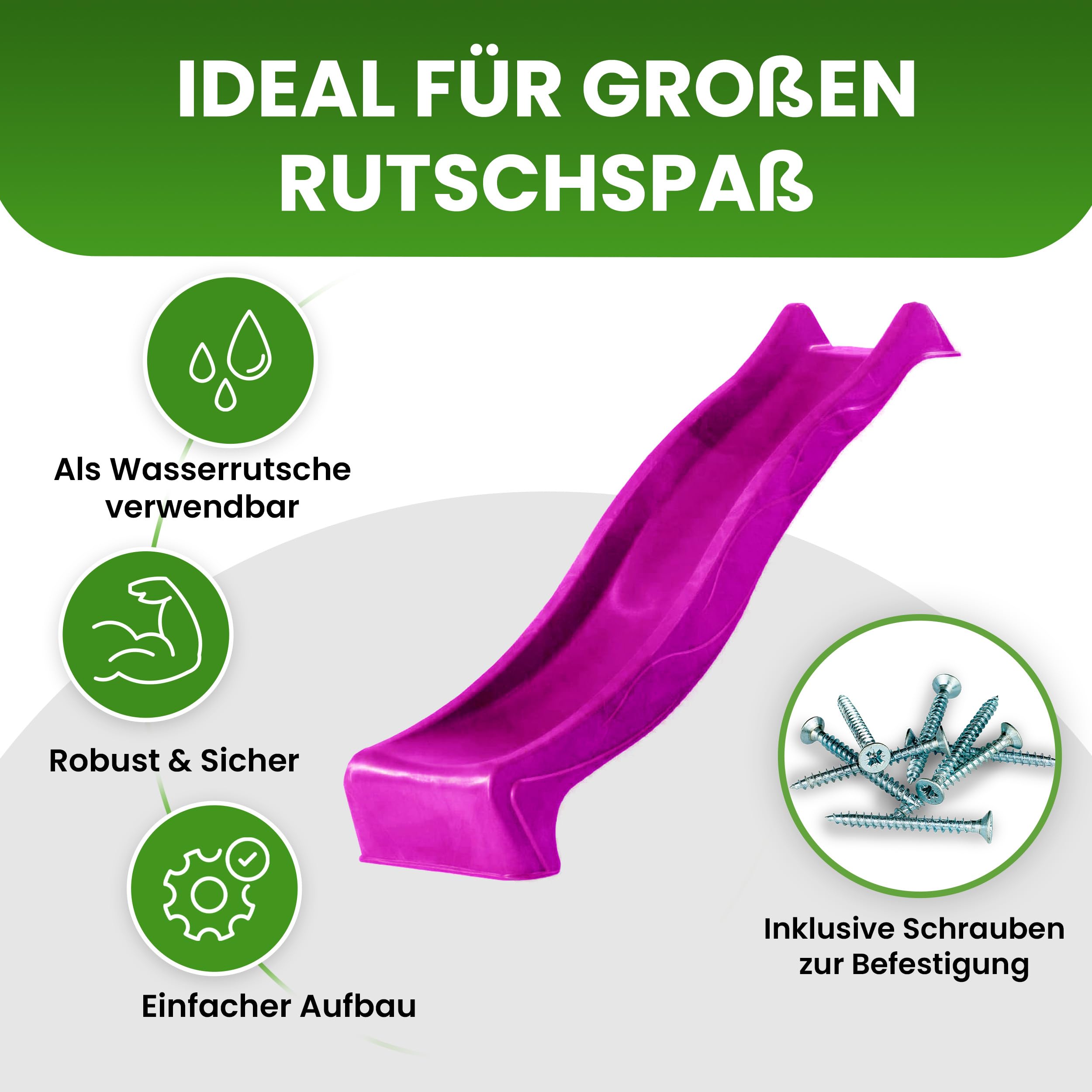 Gartenpirat Wellenrutsche 290 cm Violett für Podesthöhe 150 cm | Anbaurutsche mit Wasseranschluss | Gartenrutsche für Spielturm, Schaukel & Stelzenhaus | inkl. Montageschrauben