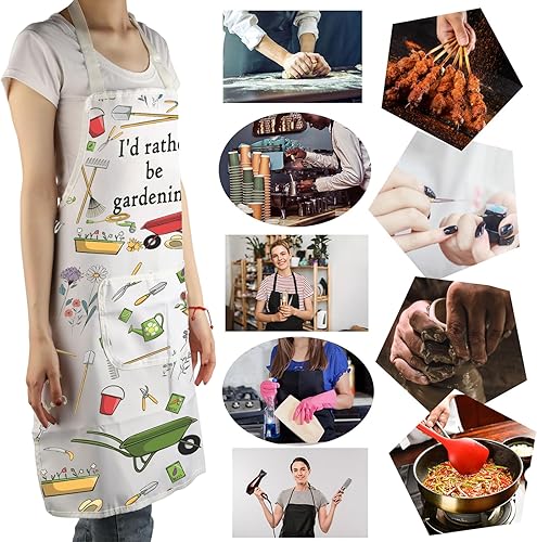 Miniatura 6 de MBMSO Delantal de jardinería Delantal de jardinero Delantal de jardín para amantes de la jardinería I'd Rather Be Gardening Delantal con bolsillo