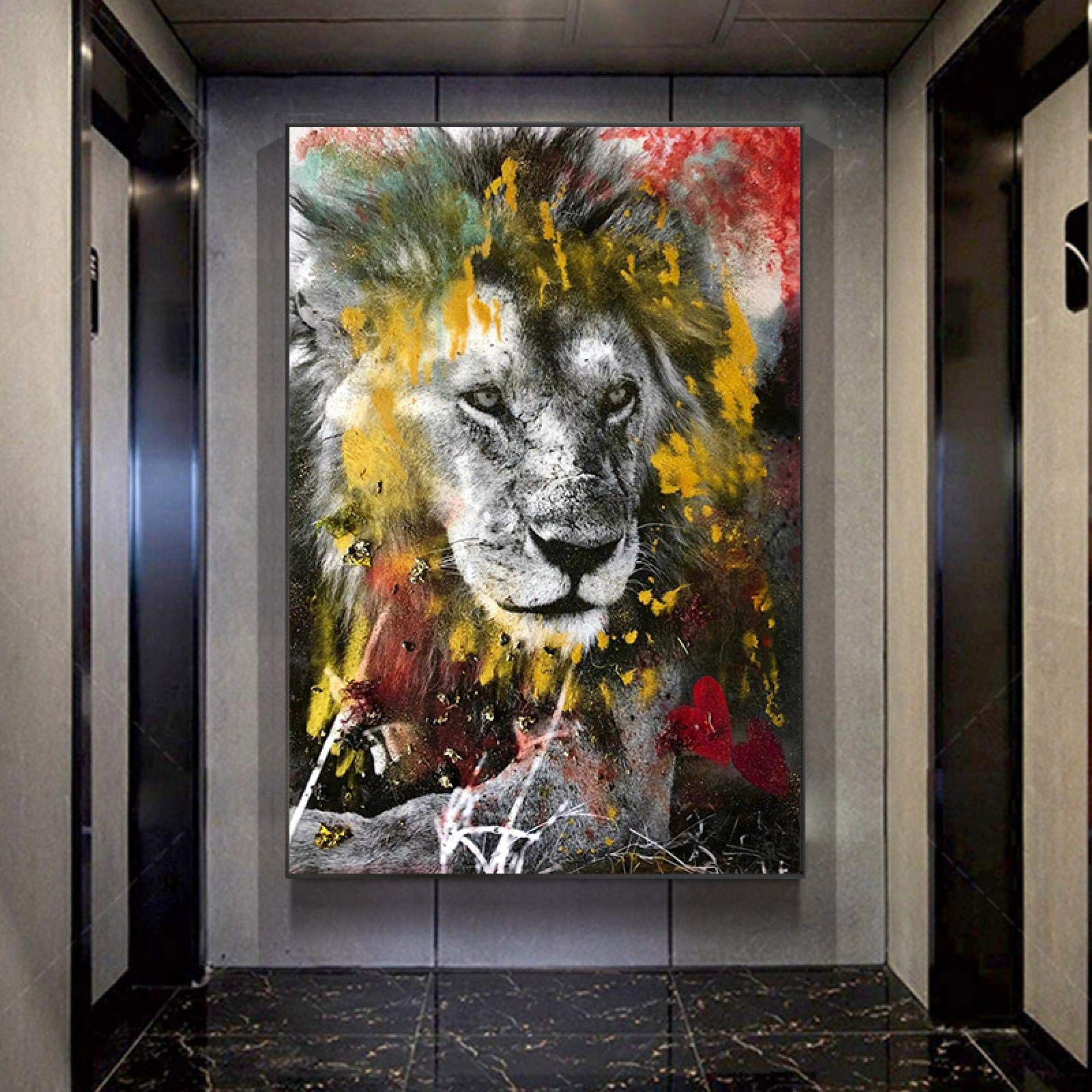 Amazon.co.jp: 抽象的なカラフルなライオンキャンバス絵画アート