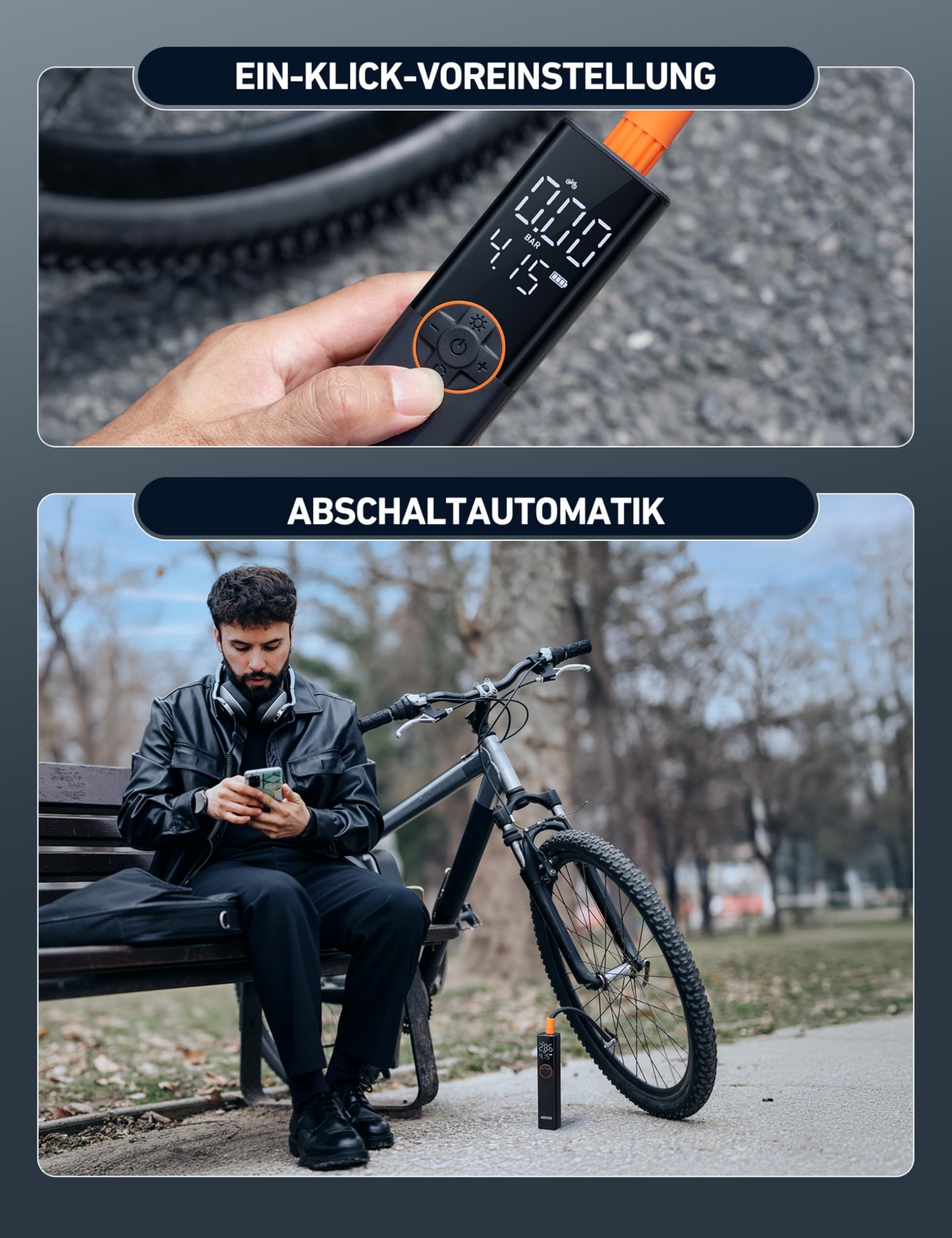 AstroAI Fahrradpumpe Elektrische Luftpumpe, 150PSI Mini Tragbare Akku Fahrradpumpe alle ventile, Hochspannungsmotor Speziell für Fahrrad, Wiederaufladbare für Stadtrad, Rennrad, Mountainbike