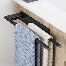 Adhesive Bathroom Towel Holder, Double Wall Sticker Bathroom Towel Holder, Stainless Steel Towel Holder, Black