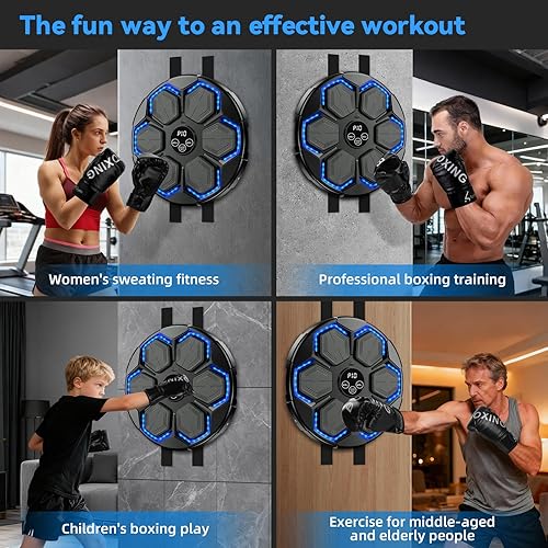 Miniatura 5 de SoftGym Máquina de boxeo de música, entrenador interactivo de boxeo con guantes de boxeo, blanco de boxeo electrónico de gran tamaño montado en la