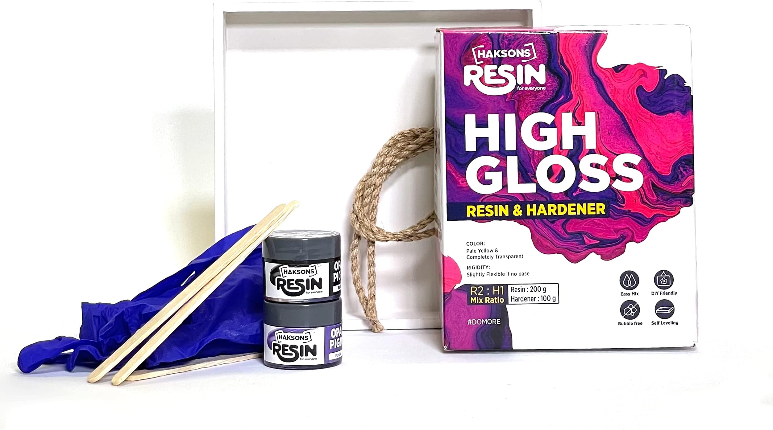 Haksons High Gloss Epoxy Resin And Hardener Art Kit (Starter Pack) with MDF Primed Tray, 2 Opaque Pigments and gloves | Easy to Use | Non-Toxic Epoxy Art Resin 300ml