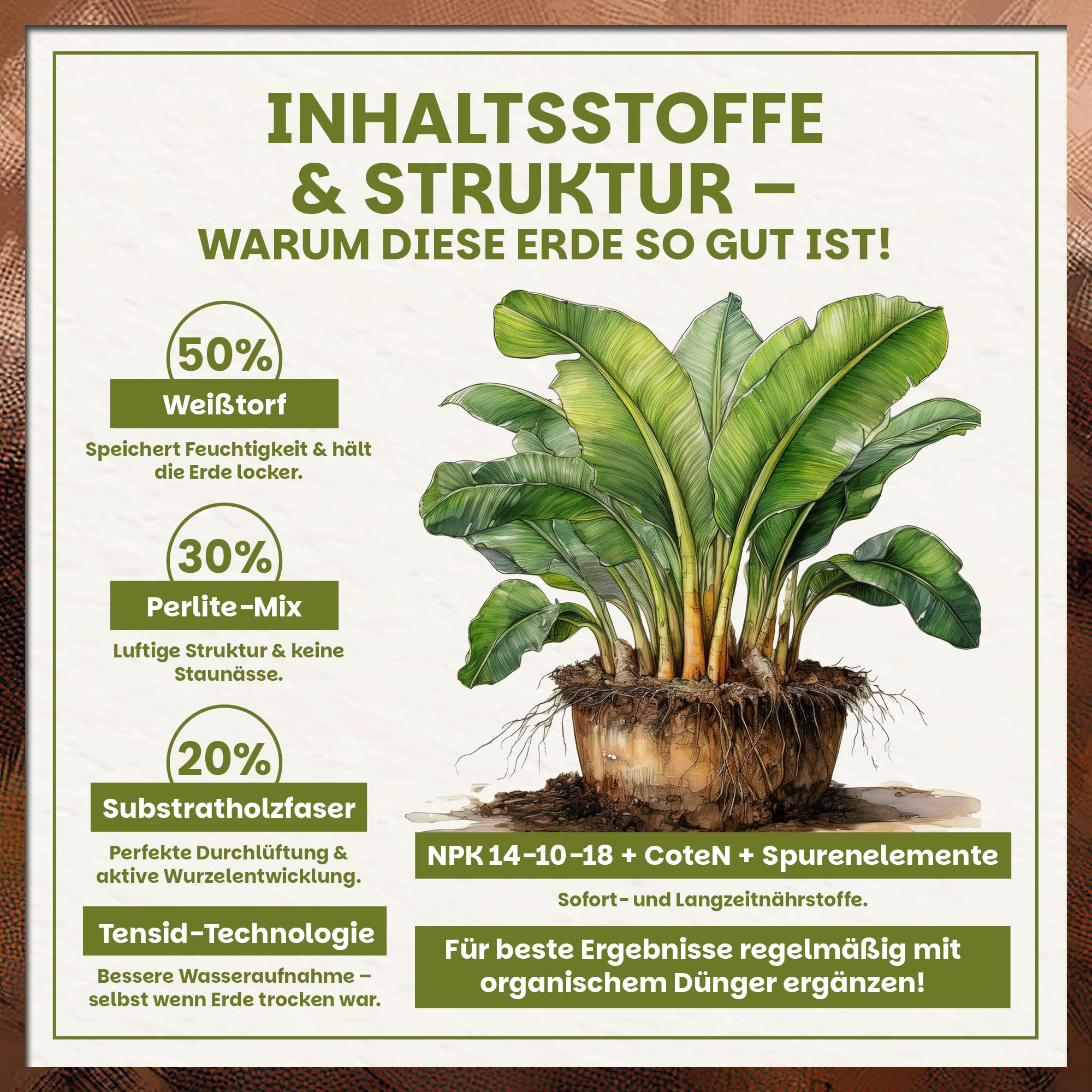Green Home Bananenerde 72L - Erde für Bananen & Tropenpflanzen |Pflanzerde mit Langzeitdünger | Mit Perlite, Kokosfasern & Rindenhumus | Erde für Hochbeet, Kübel & Garten, pH 5,8