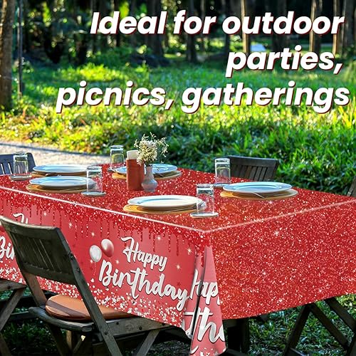 Miniatura 3 de Decoraciones de fiesta de feliz cumpleaños, 3 piezas, mantel de feliz cumpleaños, mantel rojo y plateado, mantel de plástico para mujeres y hombres,