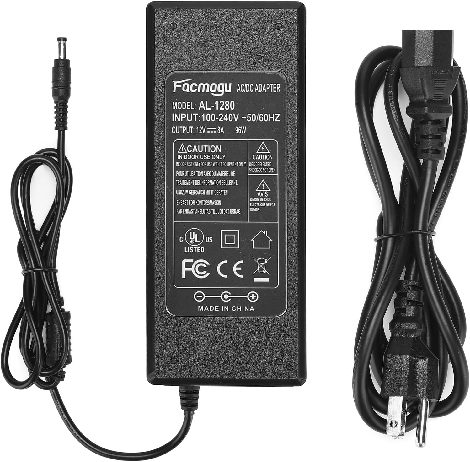Facmogu 12V 8A AC to DC Converter Power Adapter, 96W AC 100-240V to DC 12V Transformer Desktop Regulated Power Supply, 3 Pin 6.7ft Switching Power Cord for LED Strip Light 5.5mm x2.5mm & 2.1mm Plug - Image 8