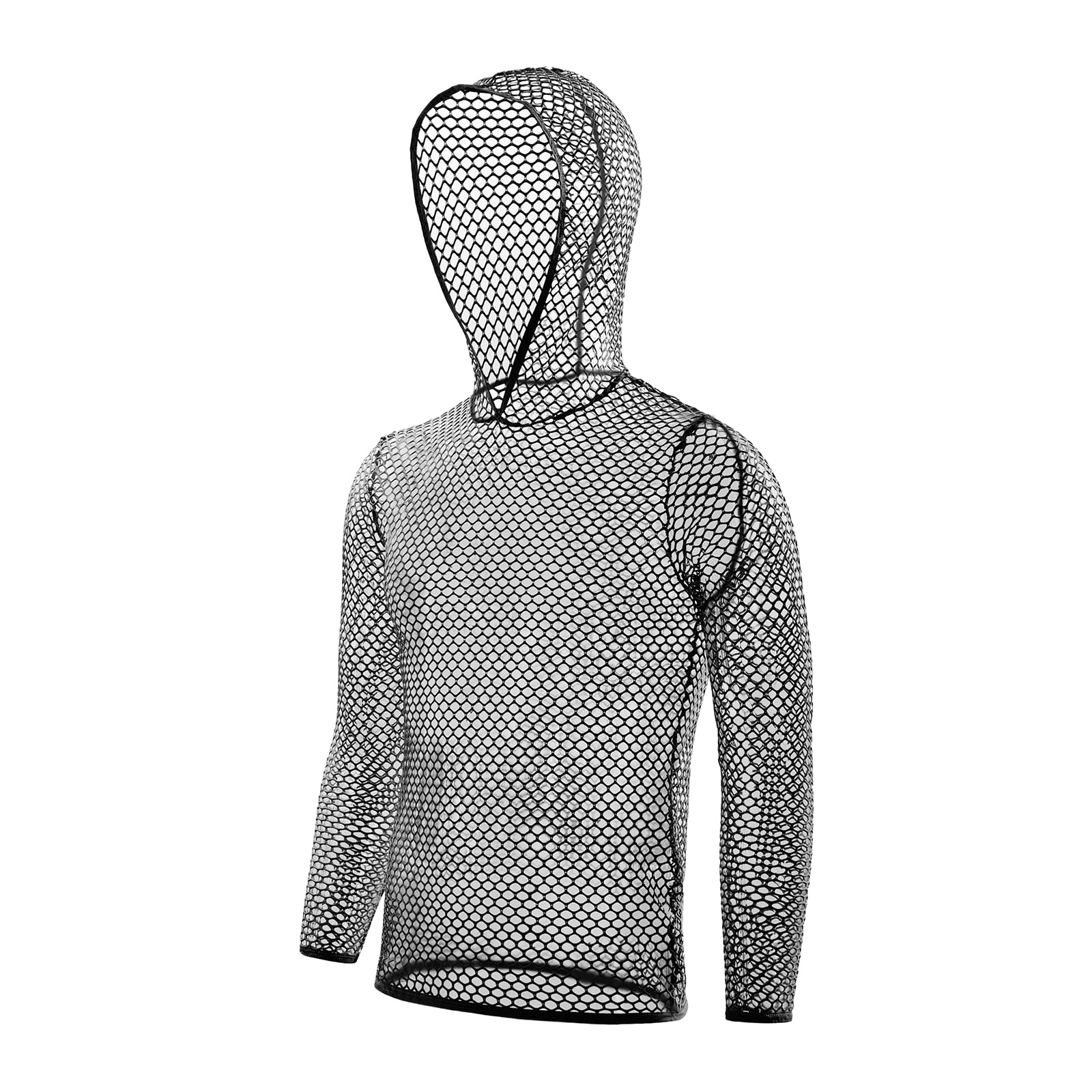 Męska bluza z kapturem Fishnet Mesh Look Undershirt Sexy Net Fitted Top z długimi rękawami