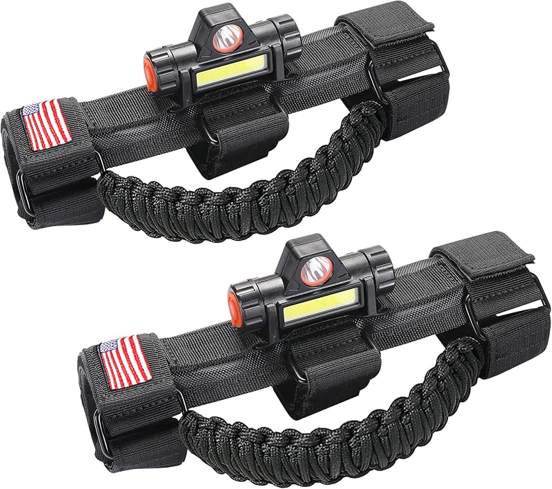 Alças de apoio para roll bar sukemichi com luz LED para Jeep Wrangler TJ JK JL – Par preto