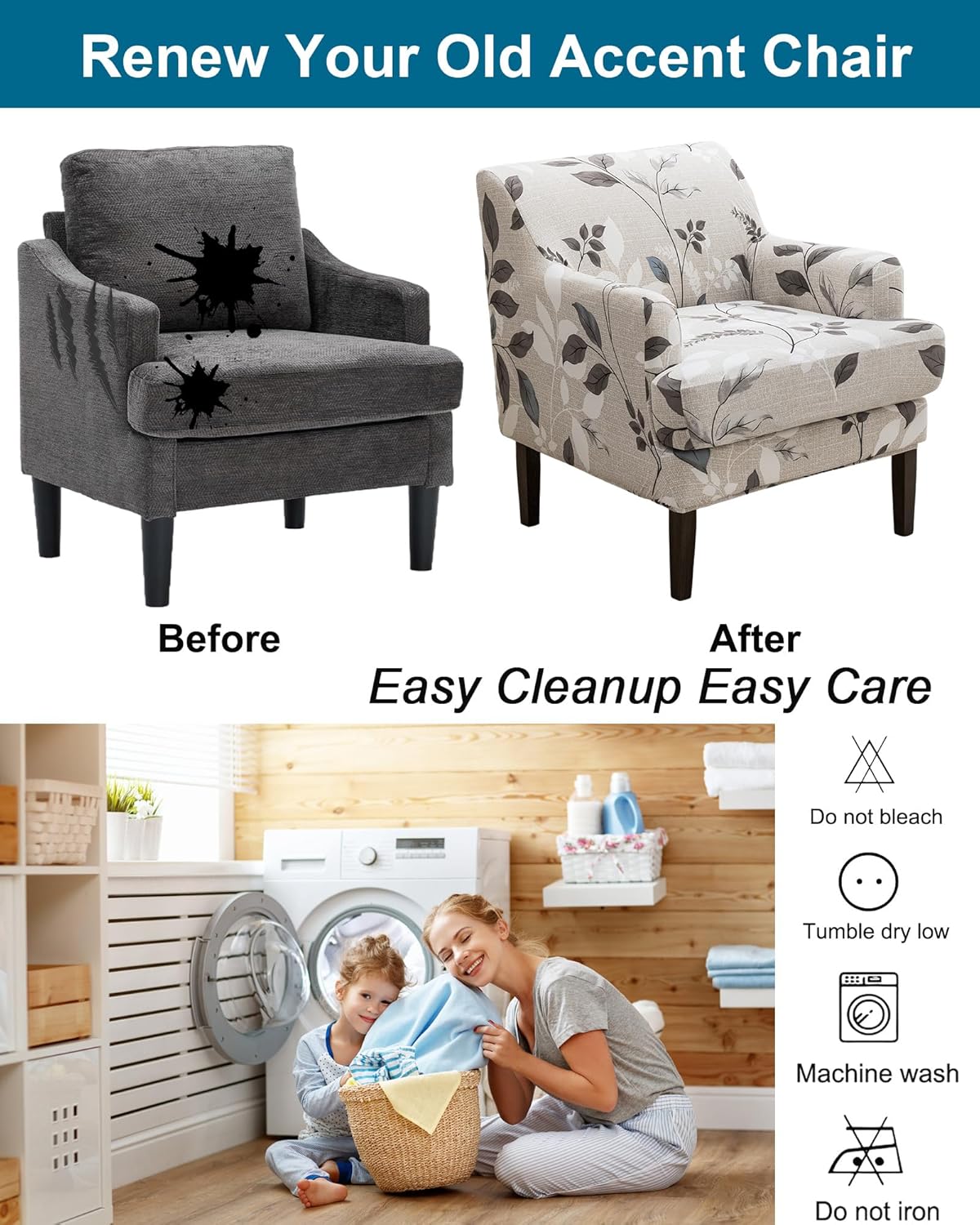 CRFATOP Mid-Century Accent Chair Covers with Cushion Cover Printed 2 Pieces Upholstered Armchair Slipcovers for Living Room Comfy Sofa Reading Furniture Protector for Apartment Bedroom Office,B04