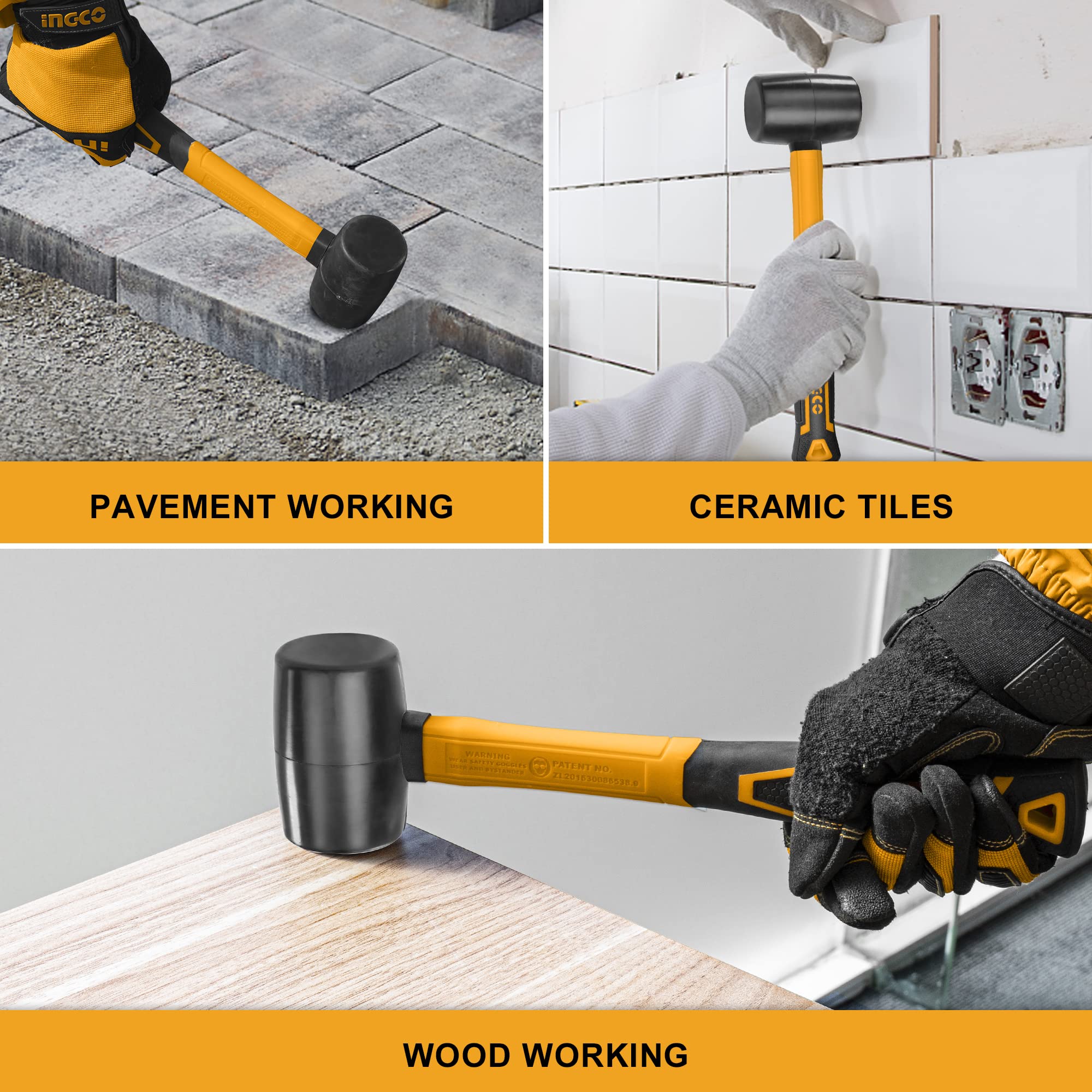 Ingco Rubber Hammer 220g, Unique Design Fiberglass Handle, Professional Rubber Hammer for Flooring, Woodworking 4