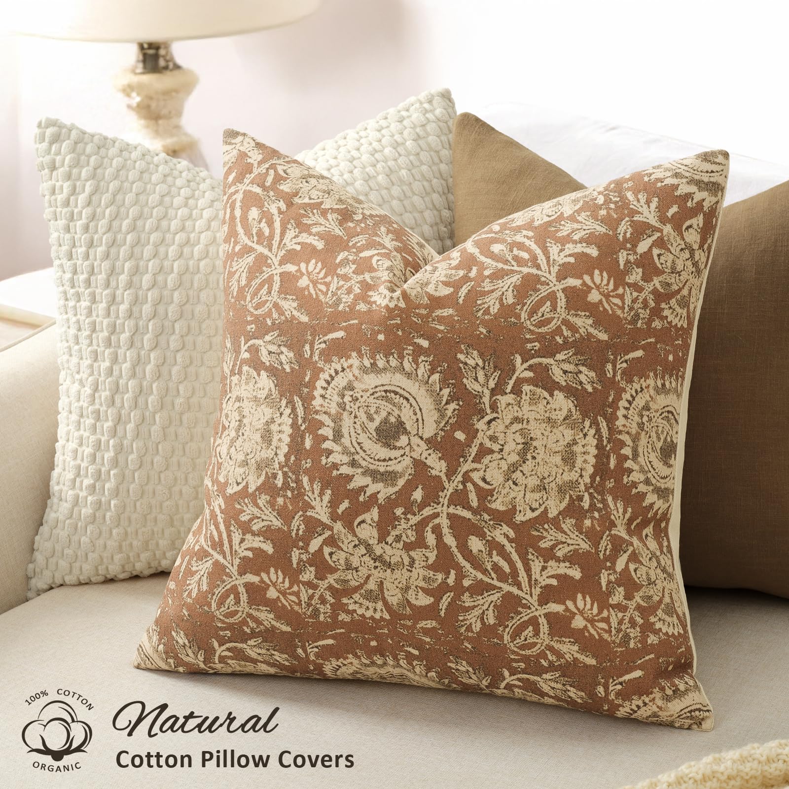 DKwizme Vintage Floral Print Throw Pillow Covers 20x20 Set of 2 Neutral Modern F — product photo