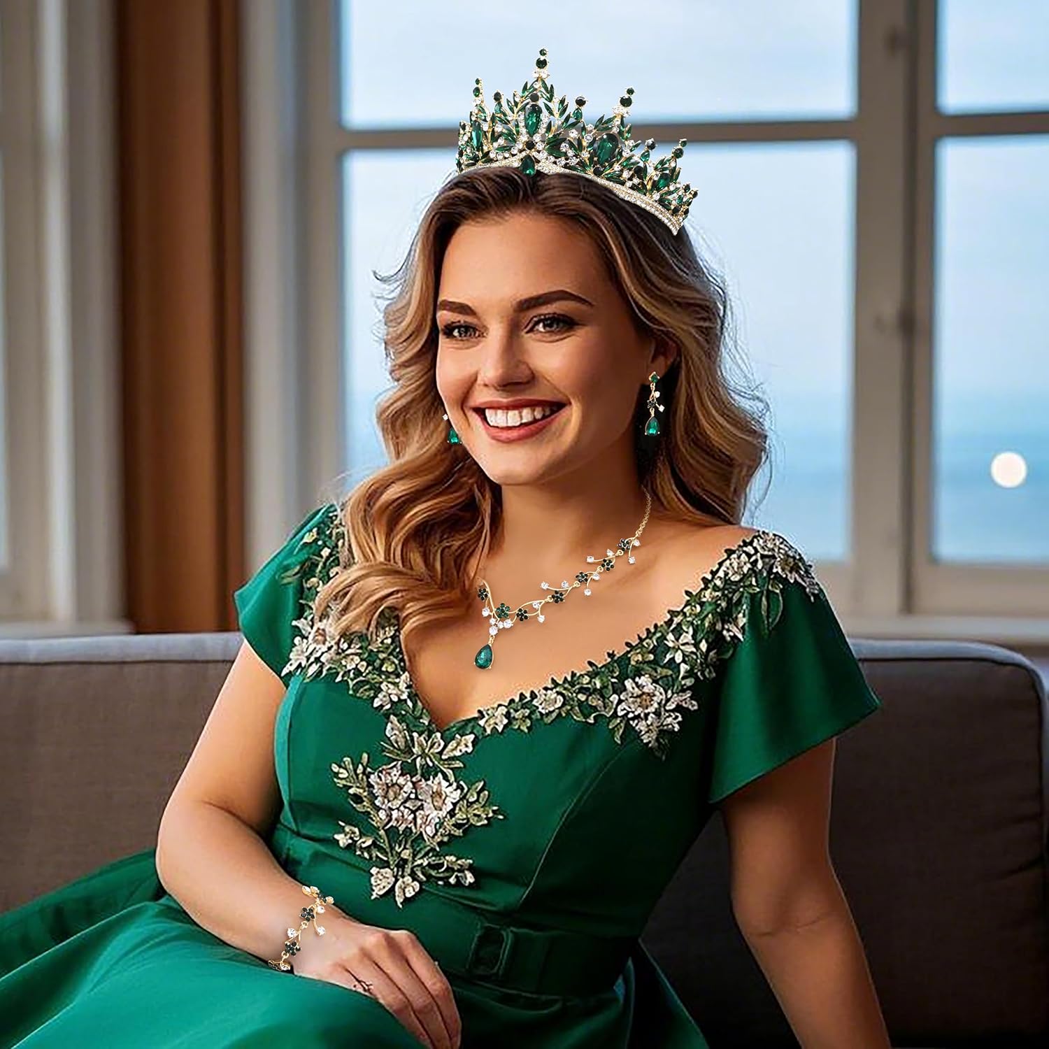 Oriamour Tiaras and Crowns for Women,Tiaras Earrings Necklace Bracelet, Crystal Bridal Jewelry Set, Costume Party Halloween Prom Pageant Jewelry Wedding Jewelry Set - Image 6