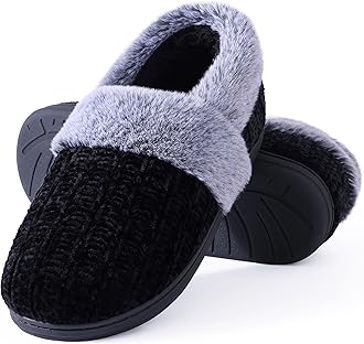 Evshine Women's Fuzzy Memory Foam Slippers, Closed Back Knit Bedroom Slippers, Slip-On Warm House Shoes for Indoor & Outdoor Comfort