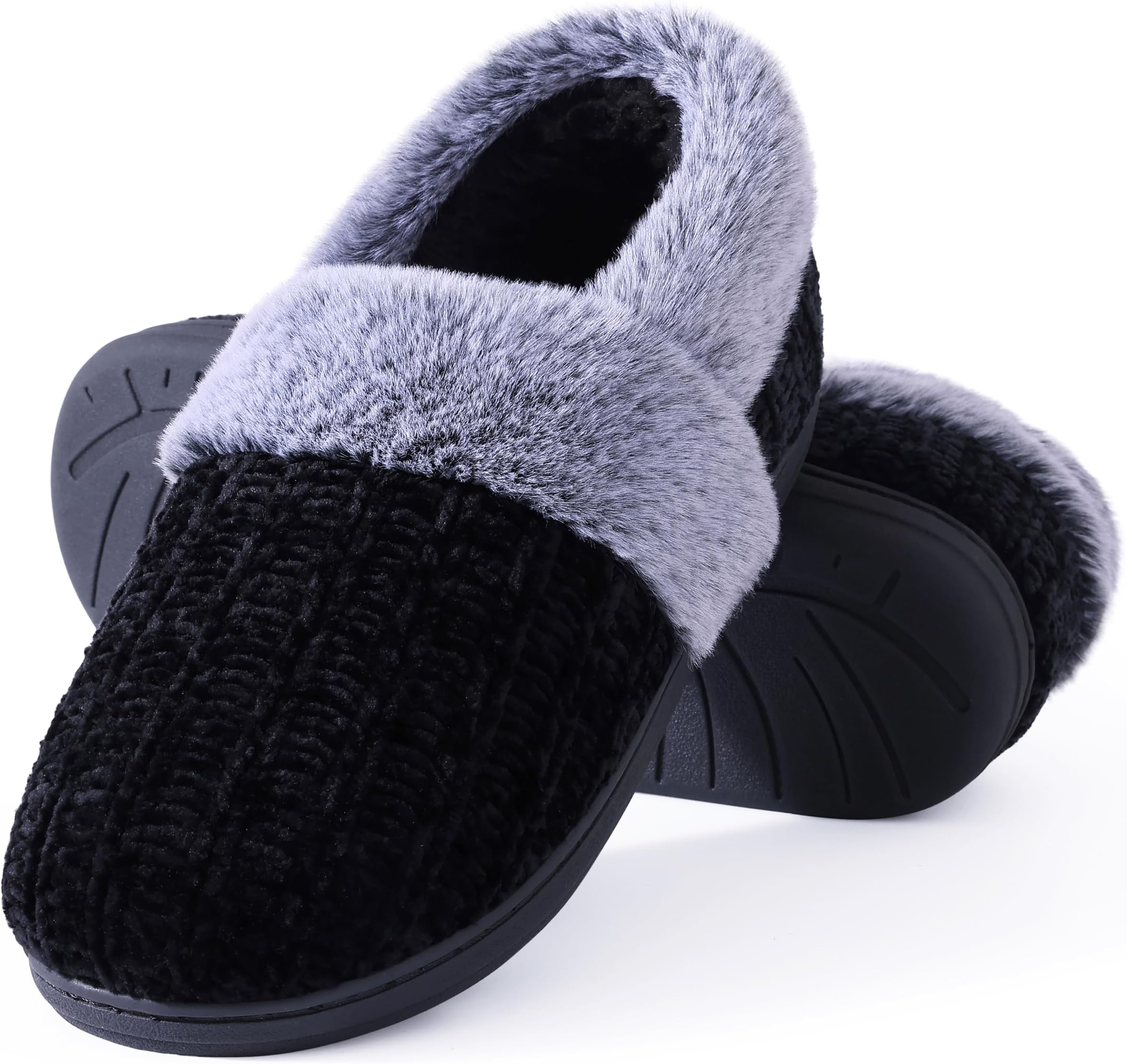 Evshine Women's Fuzzy Memory Foam Slippers, Closed Back Knit Bedroom Slippers, Slip-On Warm House Shoes for Indoor & Outdoor Comfort