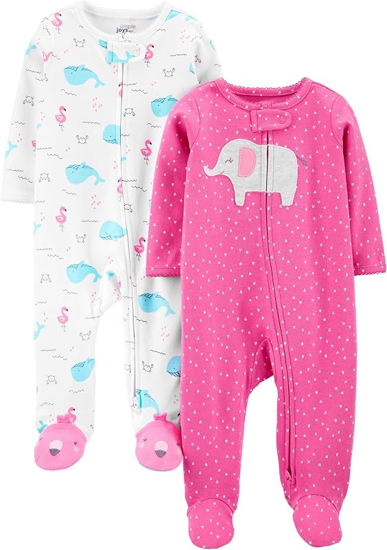 Baby Girls' Cotton Footed Sleep and Play, Pack of 2