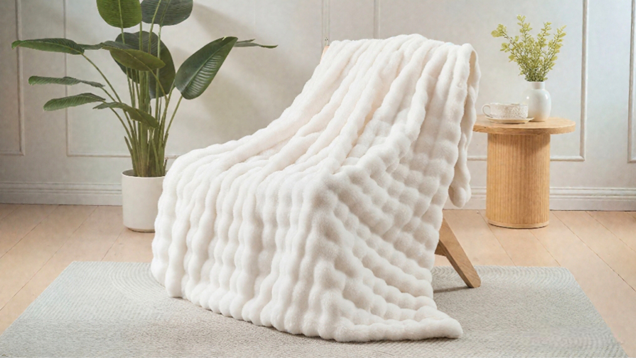 Amazon.com: NEWCOSPLAY Faux Fur Throw Blanket Ivory Bubble Blanket