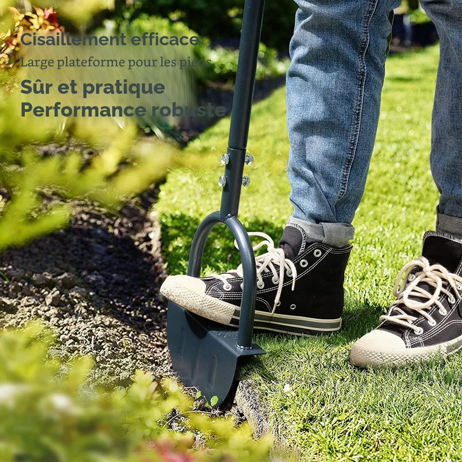 Coupe-Bordure Manuel Demi-Lune avec Poignée en T, Acier au Carbone, Jaune et Noir, pour Jardins, Allées, Parterres de Fleurs, Trottoirs