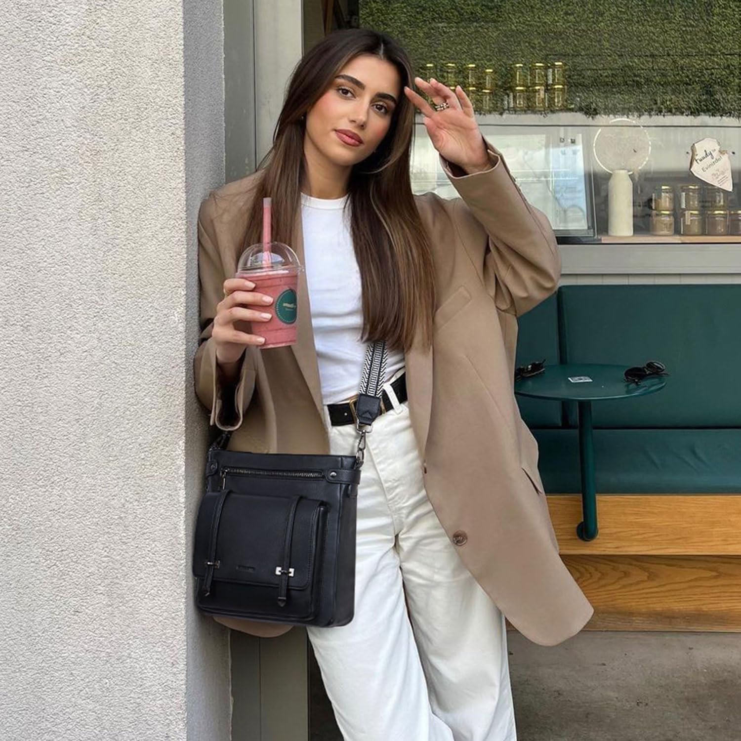 Roulens Crossbody Bags for Women,Multi Pocket Crossbody Purses Vegan Leather Shoulder Handbags Travel Purse Adjustable Strap - Image 2