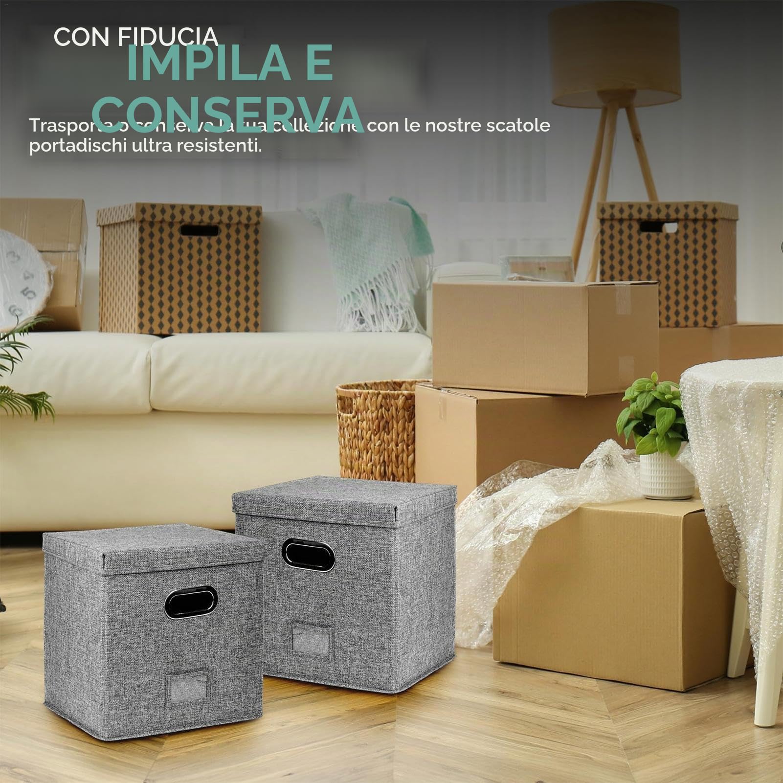 Scatola portaoggetti per dischi in vinile, impilabile e robusto, portatile, per ufficio, per gli amanti dei dischi, può contenere fino a 50 album