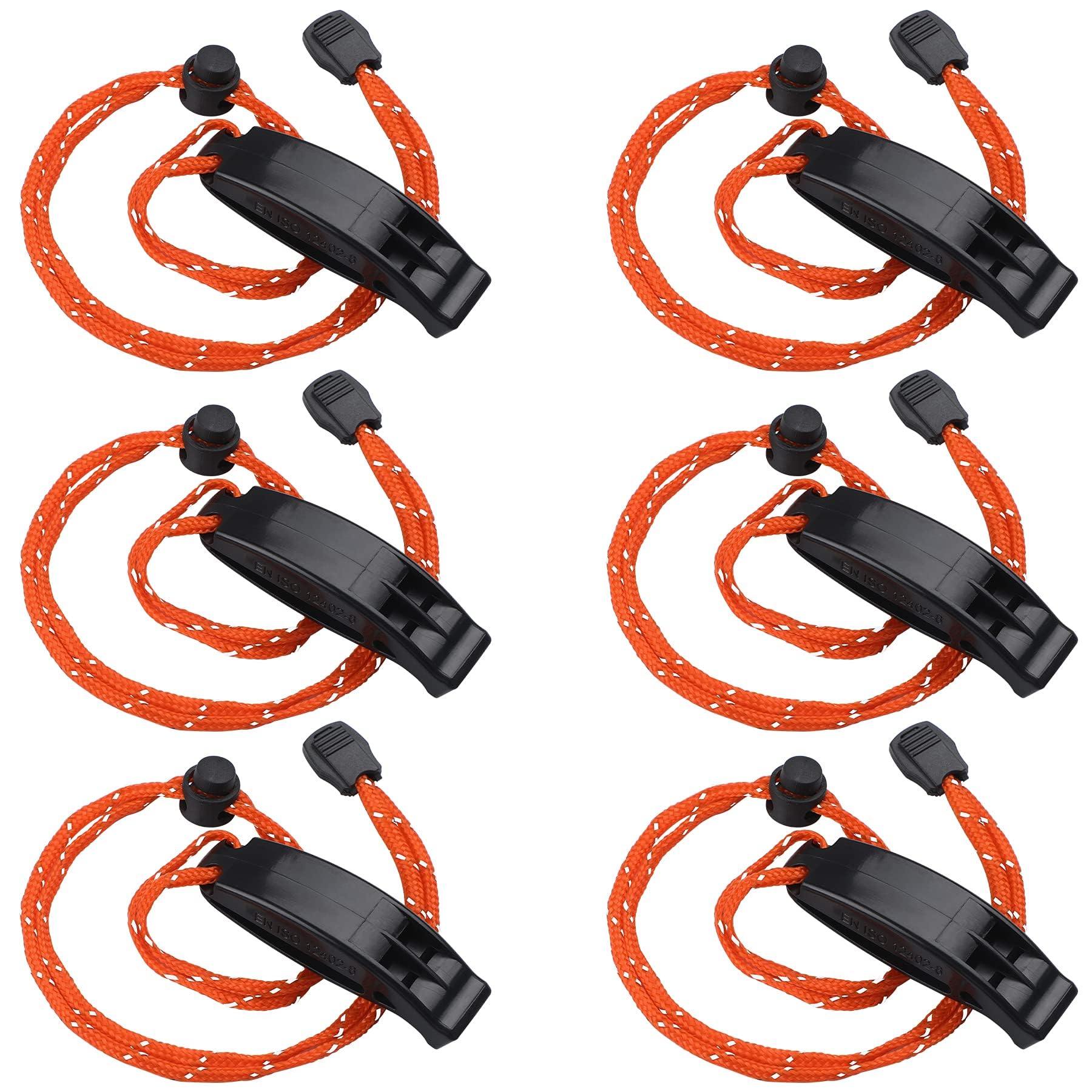JULBEAR 6 silbatos de supervivencia de seguridad con cordón reflectante ajustable silbato de plástico de emergencia