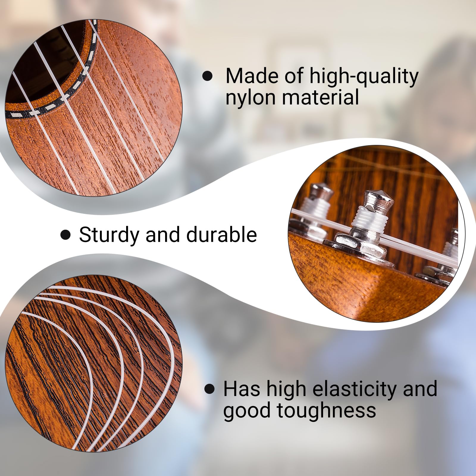 3 piezas Juego de 4 cuerdas de nailon para ukelele, cuerdas de guitarra de nailon, accesorios de instrumentos musicales para ukeleles de 21, 23, 26 pulgadas