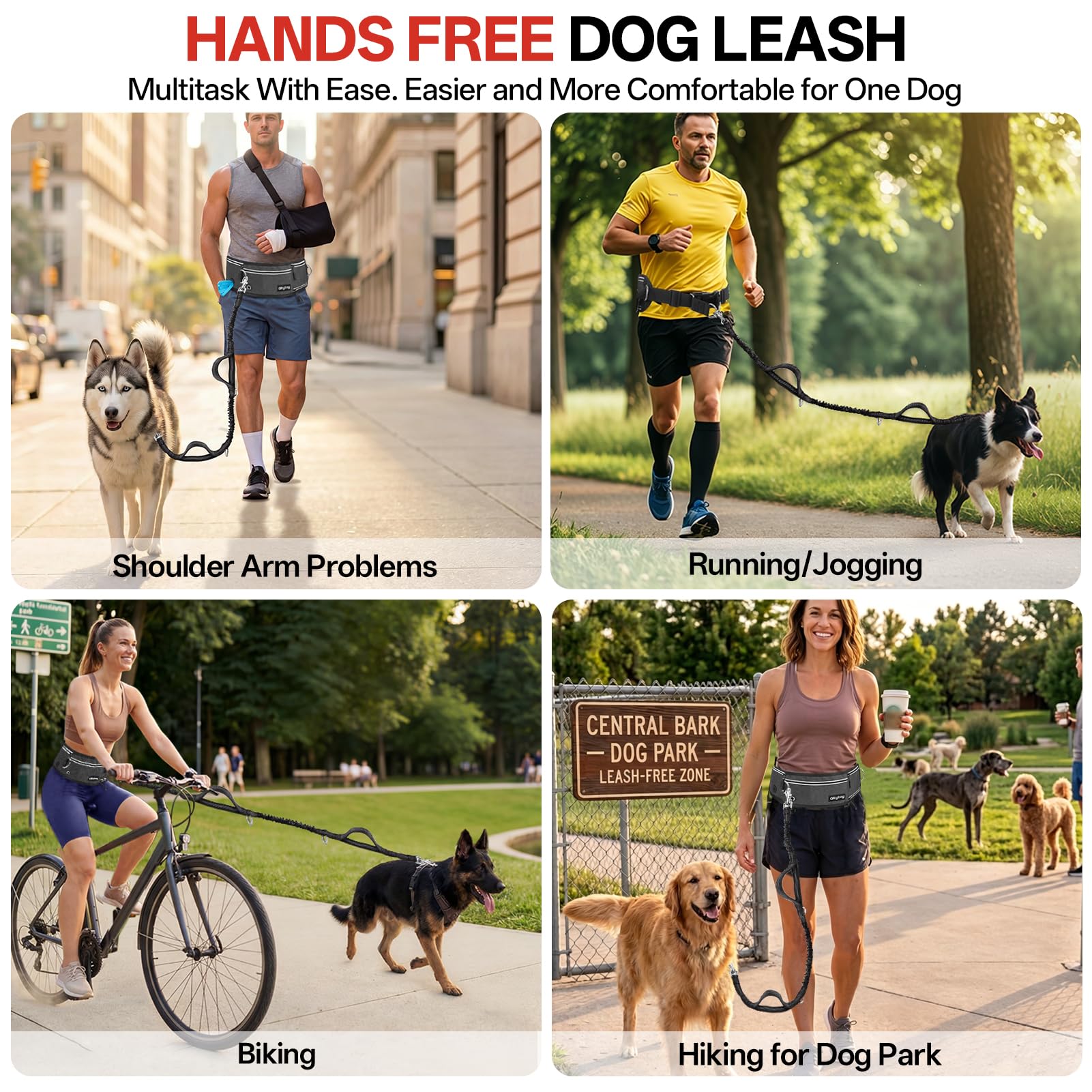 Guinzaglio per cani a mani libere, resistente fino a 68 kg, con tasca sottile divisoria in vita, cintura regolabile in vita per passeggiate, corsa, escursionismo, ciclismo, jogging