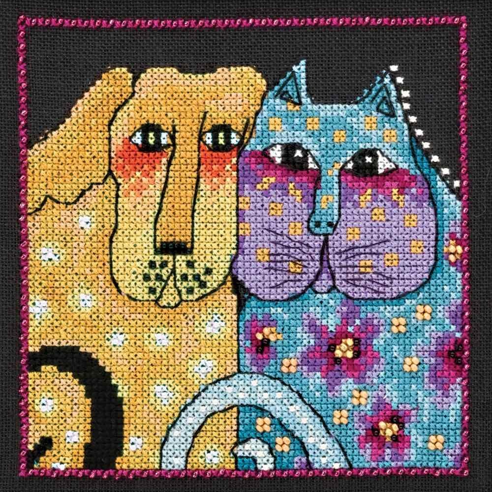 Laurel Burch Fur-Ever Friends Beaded Counted Cross Stitch Kit (Aida) Mill Hill 2016 Dogs Collection LB301622