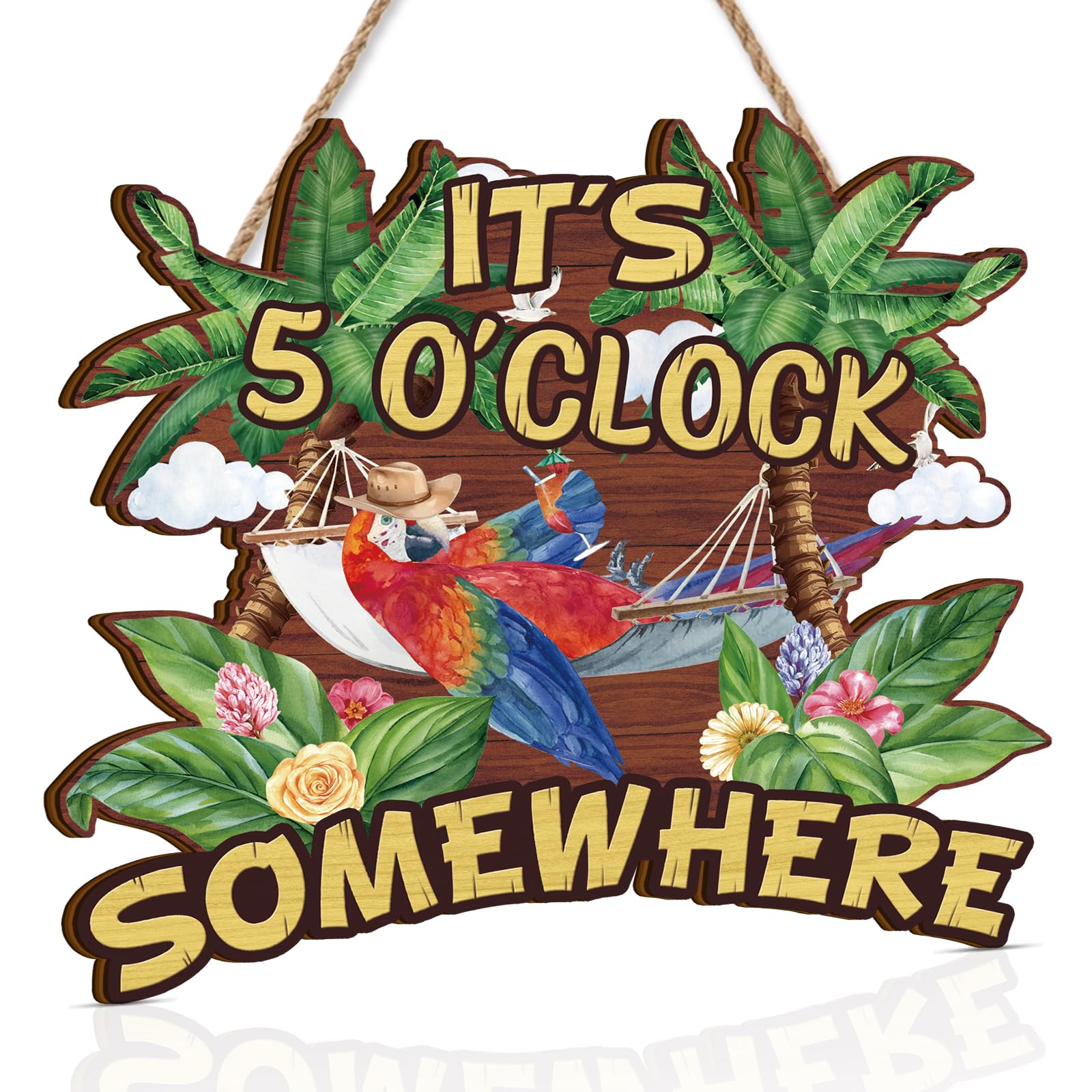 TOARTi Bar Signs for Home-It's 5 O'Clock Somewhere Art Decor Signs,10x11inch Retro Sign for Outdoor Indoor,Funny Bar Wood Plaque Sign Beach Garden Farmhouses Gate Wall Art,Hawaiian Aloha Wall Decor — image 1