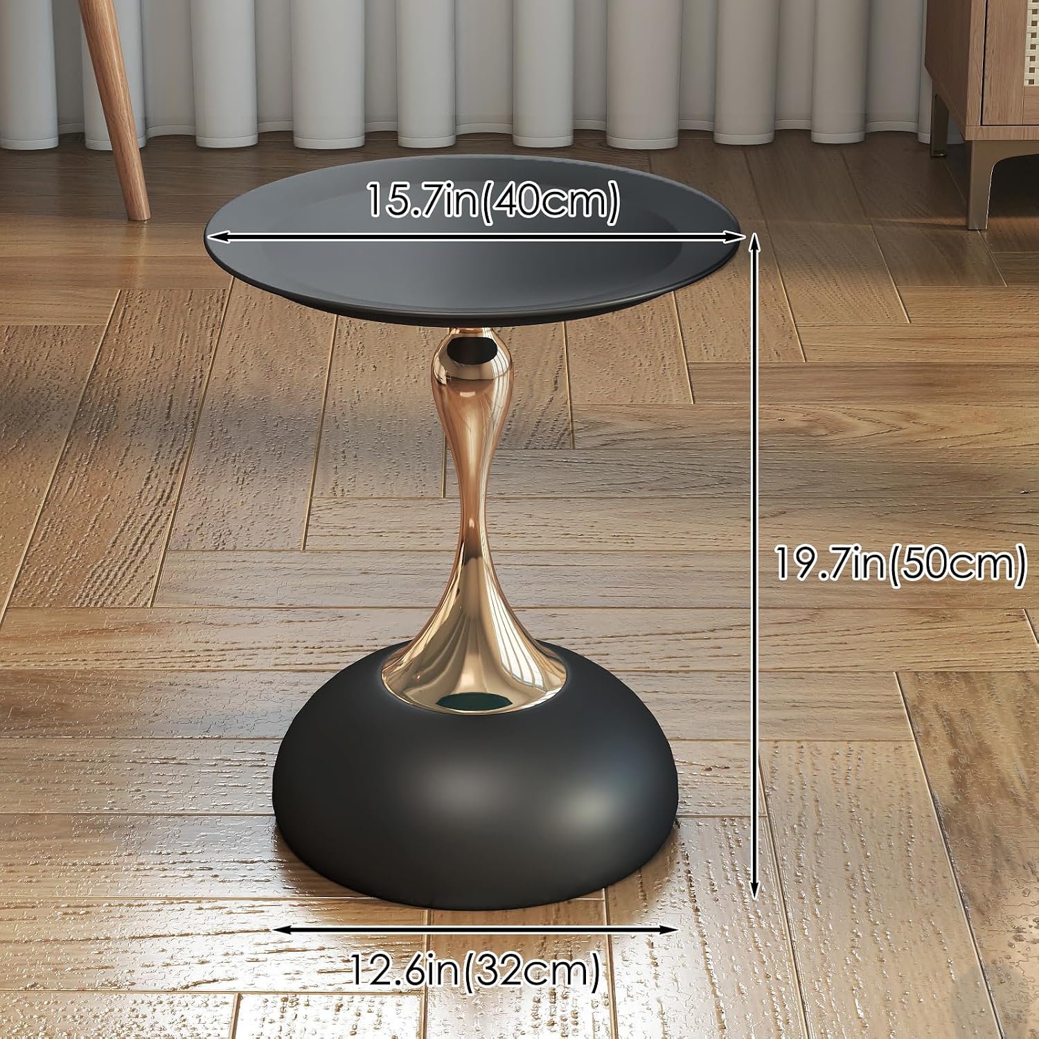 Metal Round End Table,Accent Side Table for Living Room,Black,15.7"Lx 19.7H