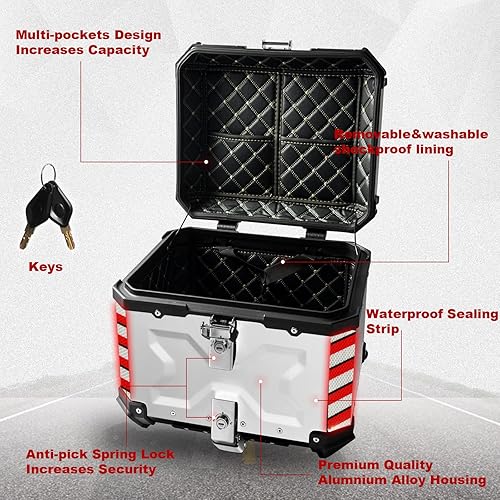 Miniatura 2 de Donpida Funda superior universal para motocicleta, 45 L, caja trasera de motocicleta, maletín de almacenamiento con respaldo, bloqueo de seguridad y