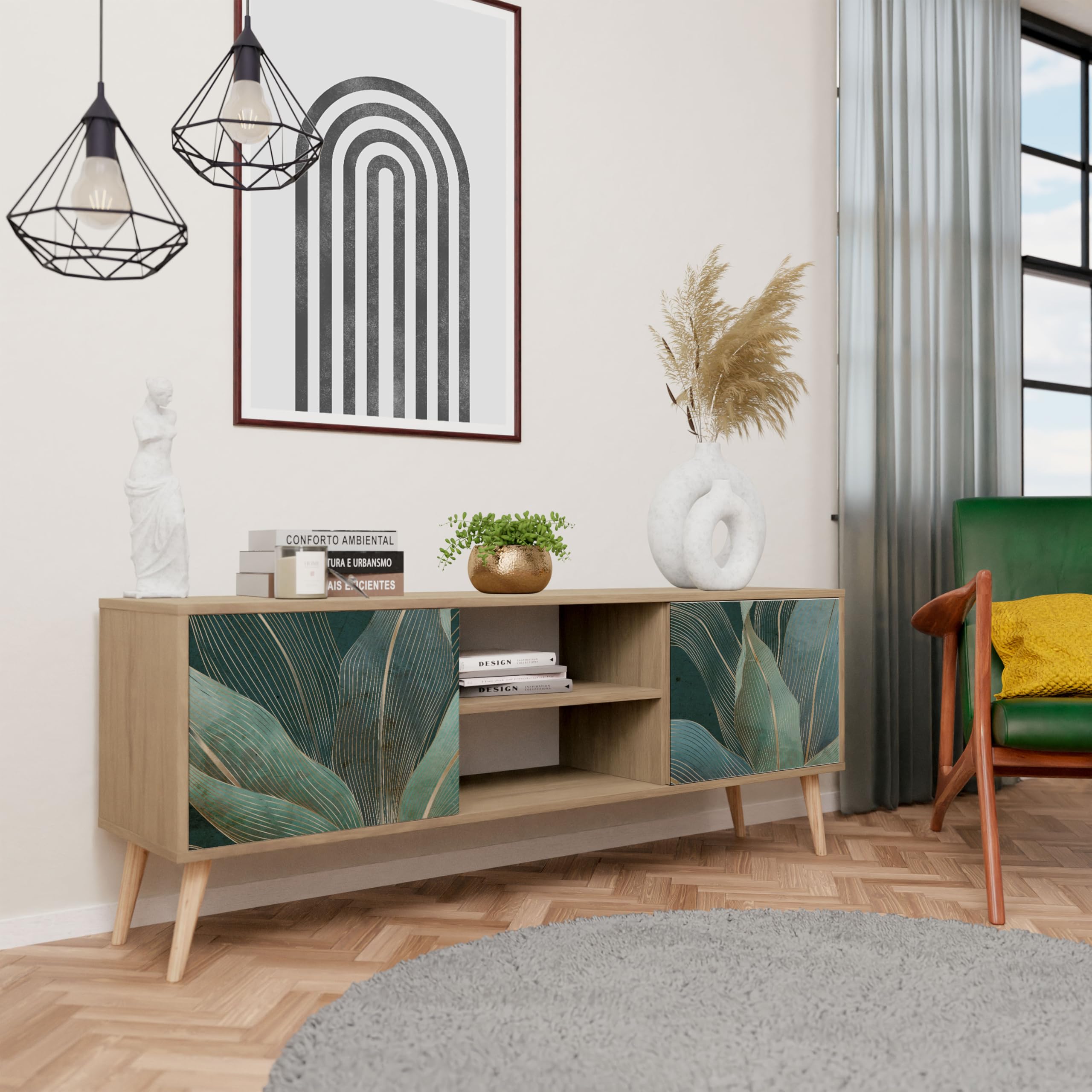 HEALANCY Mobile Porta TV Moderno – Mobile Supporto TV Basso - Credenza con Ante per Soggiorno, Design Contemporaneo, 161x42x38 cm