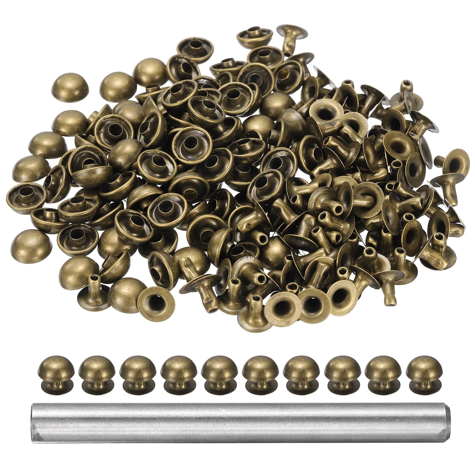 sourcing map 100pcs Round Dome Leather Rivets 9mm Leather Rivets Rapid Punk Spikes Leathercraft Decoration with Hole Punch for Rock Nailheads Clothing Belts Bags Shoes, Bronze