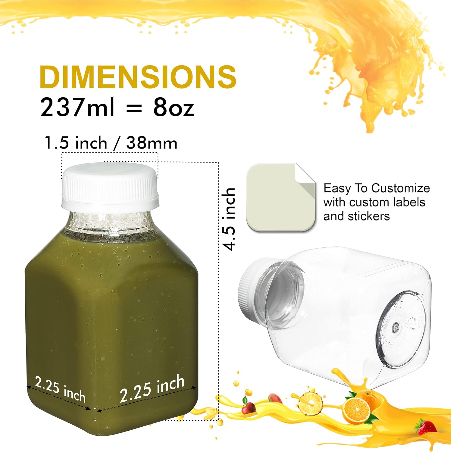EcoQuality Empty Clear Plastic Juice Bottles with Tamper Evident Caps 8 OZ - Smoothie Bottles - Ideal for Juices, Milk, Smoothies, Picnic's and even Meal Prep Juice Containers (8 Ounce) (10)