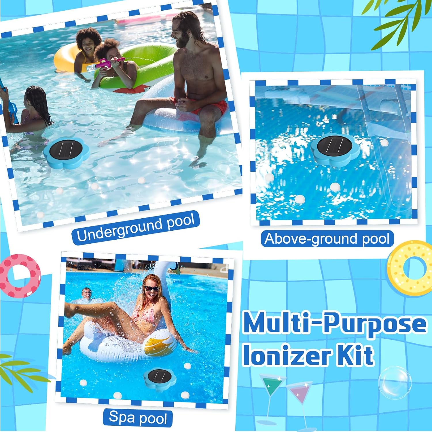 Solar Pool Ionizer Cleaner Automatic Floating Water Purifier Upgraded Copper Pool Ionizer with 4 Pcs Scum Eliminating Ball, Up to 45, 000 Gallons, for Above Ground, In-Ground Pools, Spas