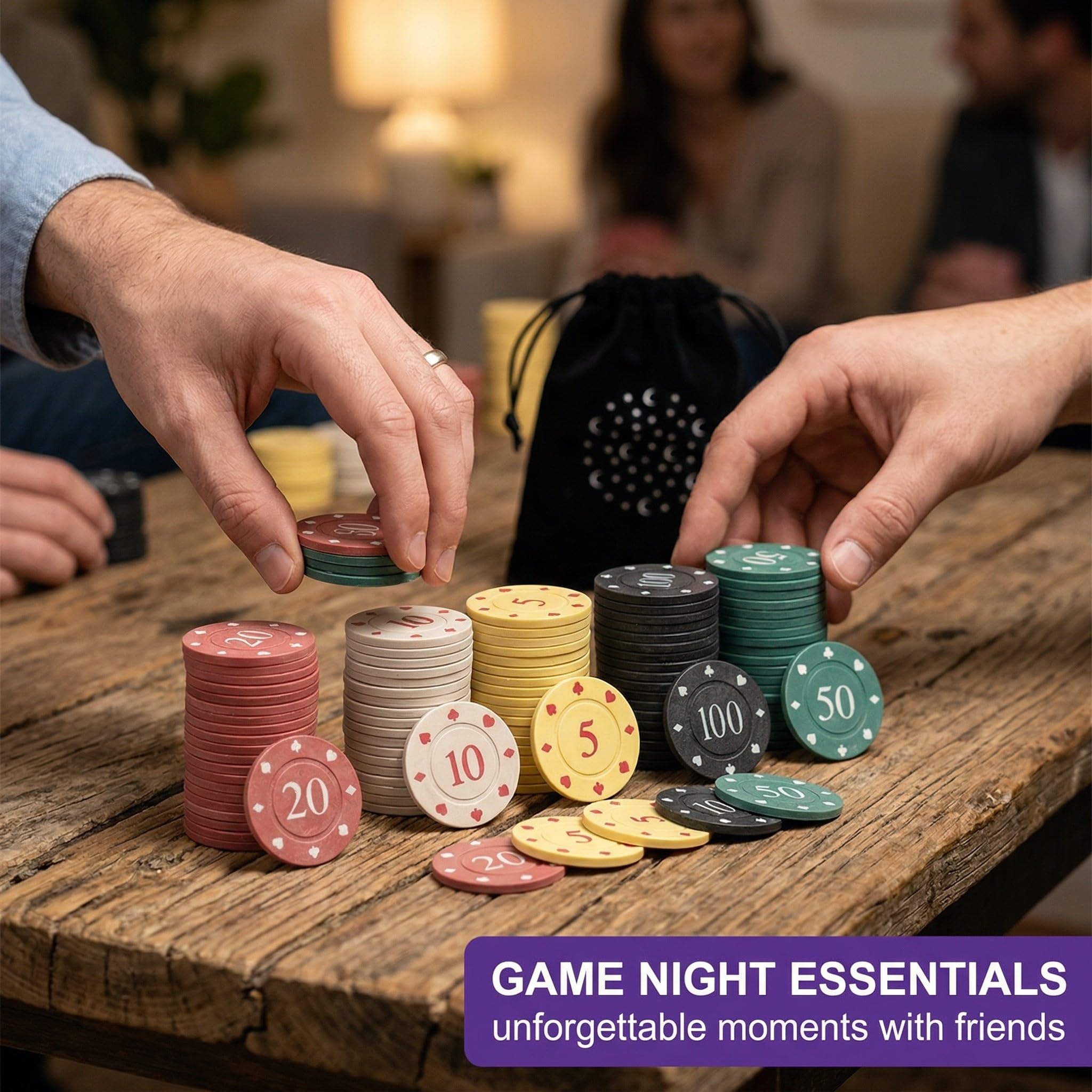 Set di 100 Fish Poker con Valori Nominali Set da Casinò per Poker Blackjack Giochi di Carte con Sacchetto in Velluto